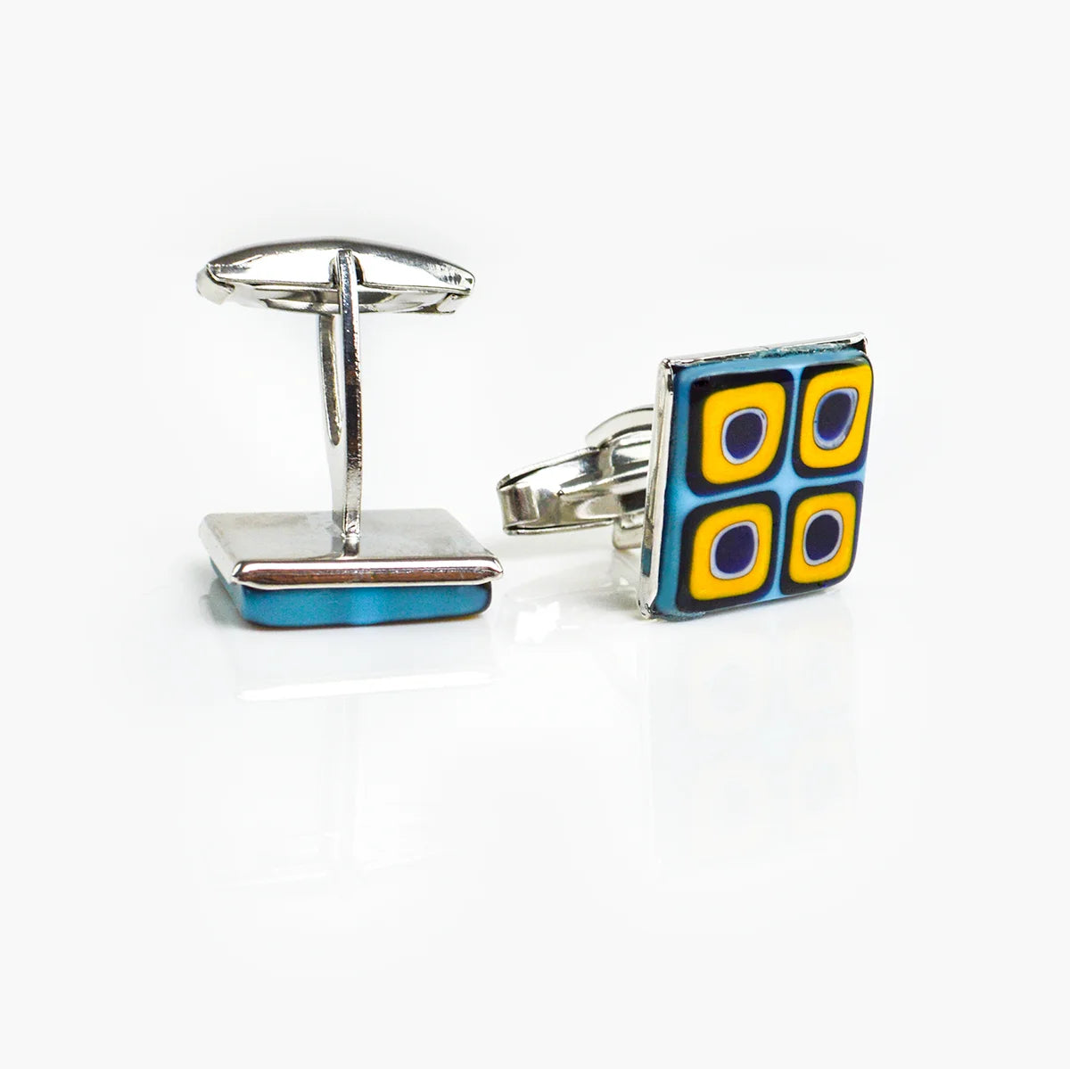 Elegant Murano glass cufflinks by My Italian Decor, featuring colorful handcrafted glass designs for men's formal accessories.