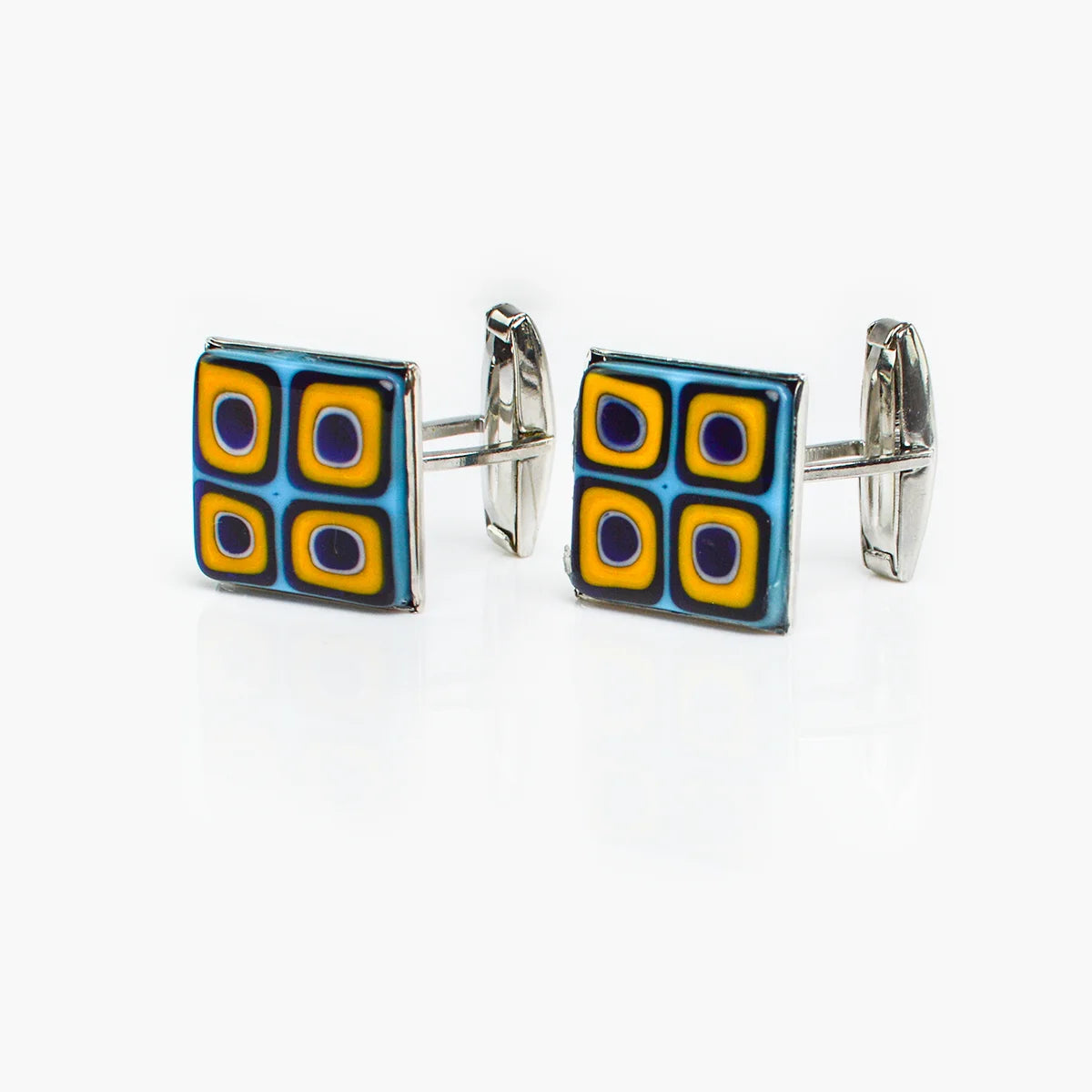 Elegant Murano glass cufflinks from My Italian Decor featuring vibrant, handcrafted glass designs for men's accessories.