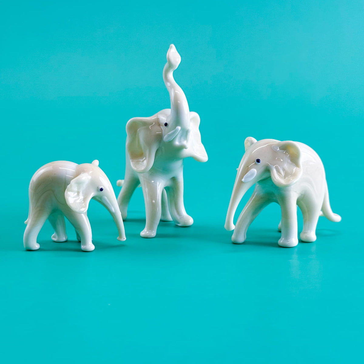 Murano Glass Elephant Family, Set of 3, Handcrafted In Italy