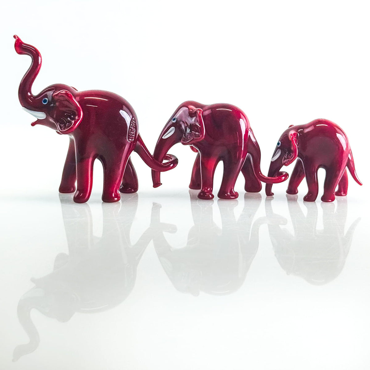 Murano Glass Elephant Family, Set of 3, Handcrafted In Italy