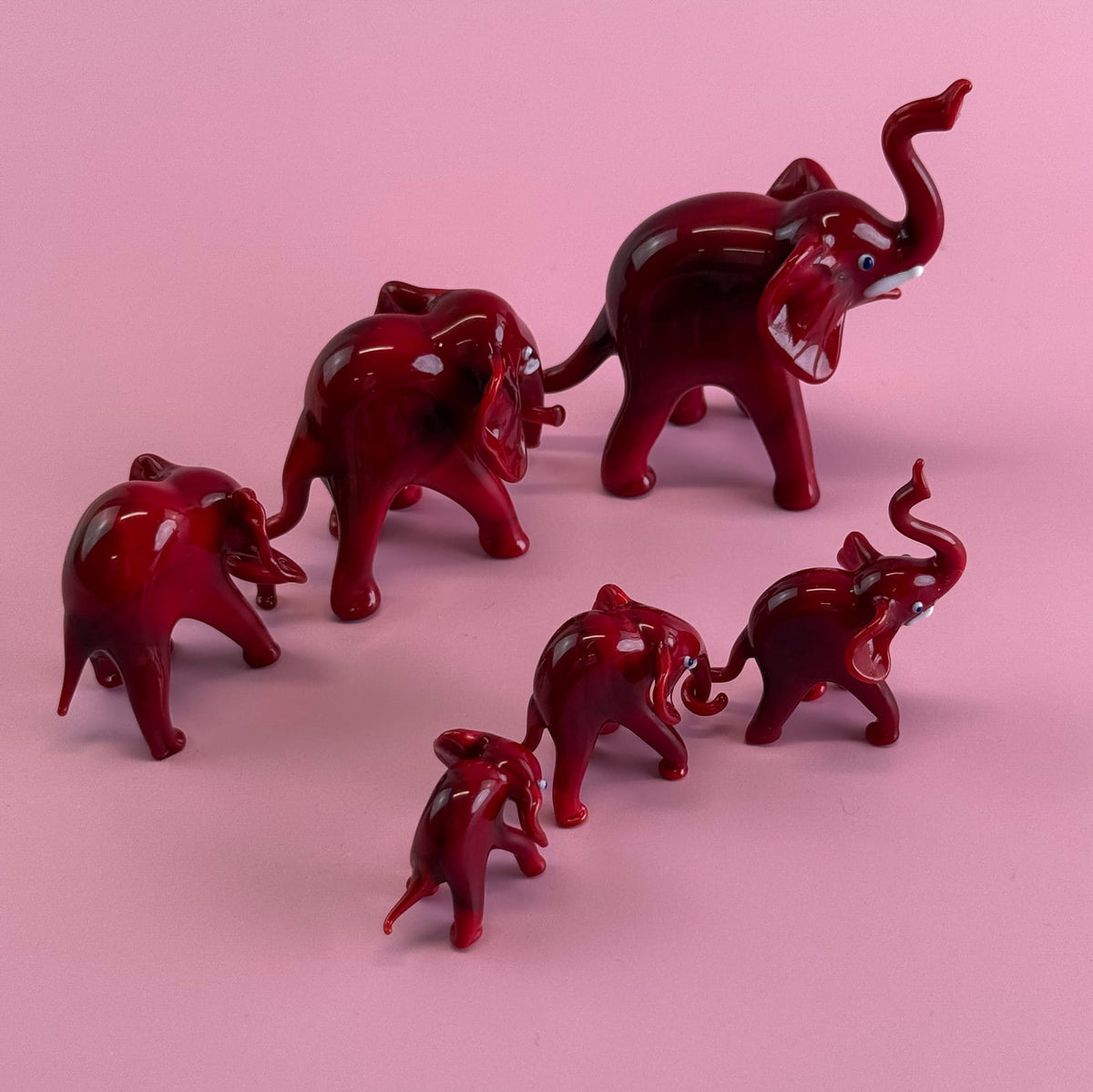 Murano Glass Elephant Family, Set of 3, Handcrafted In Italy