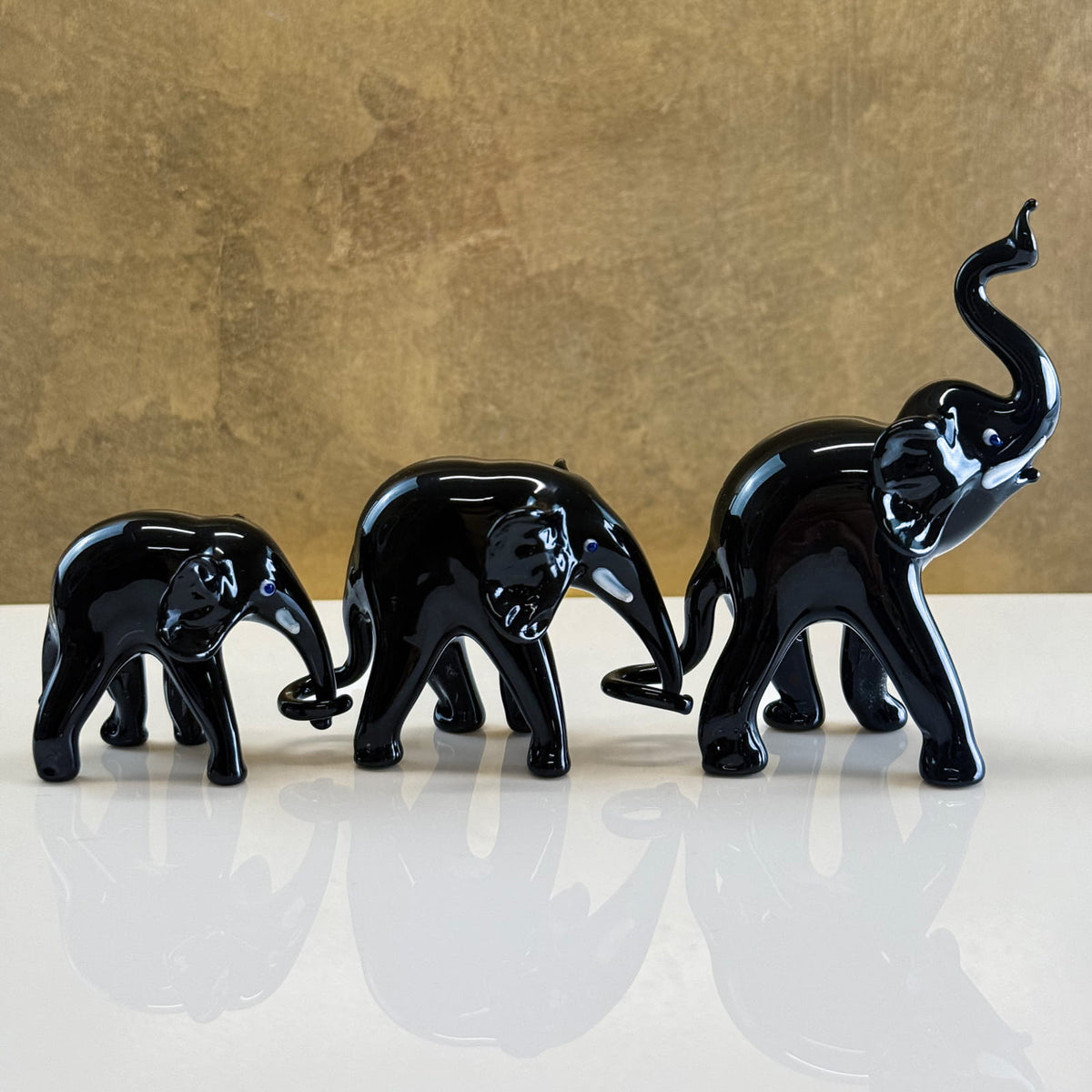 Murano Glass Elephant Family, Set of 3, Handcrafted In Italy