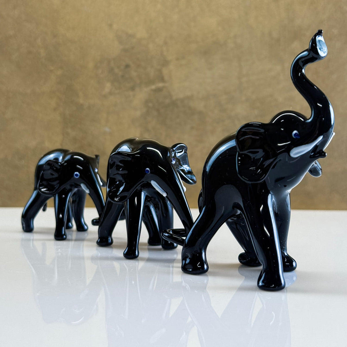 Murano Glass Elephant Family, Set of 3, Handcrafted In Italy