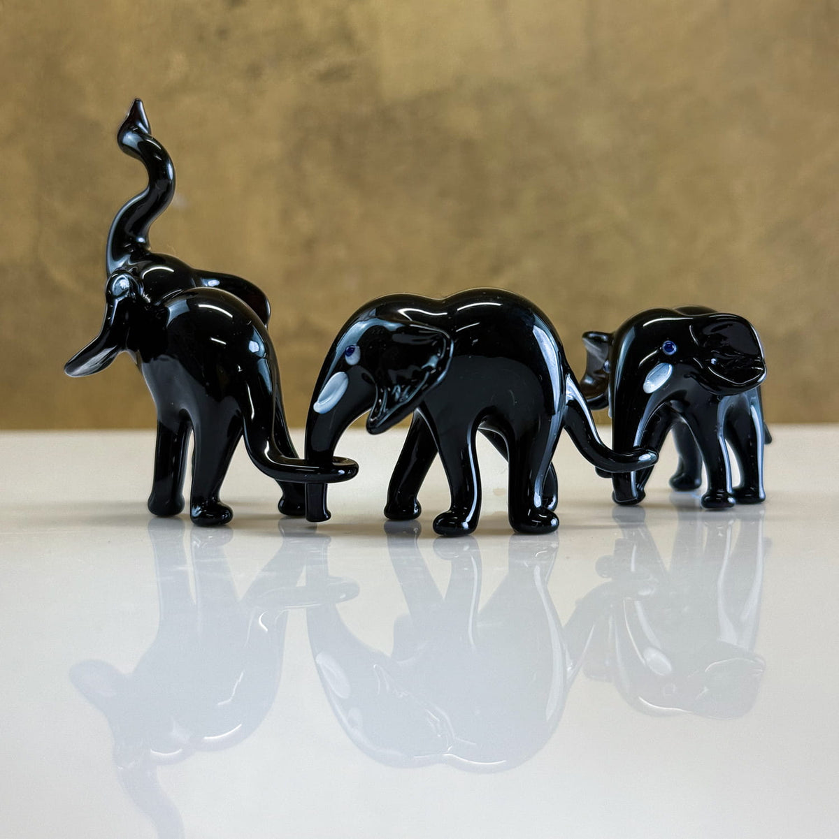 Murano Glass Elephant Family, Set of 3, Handcrafted In Italy