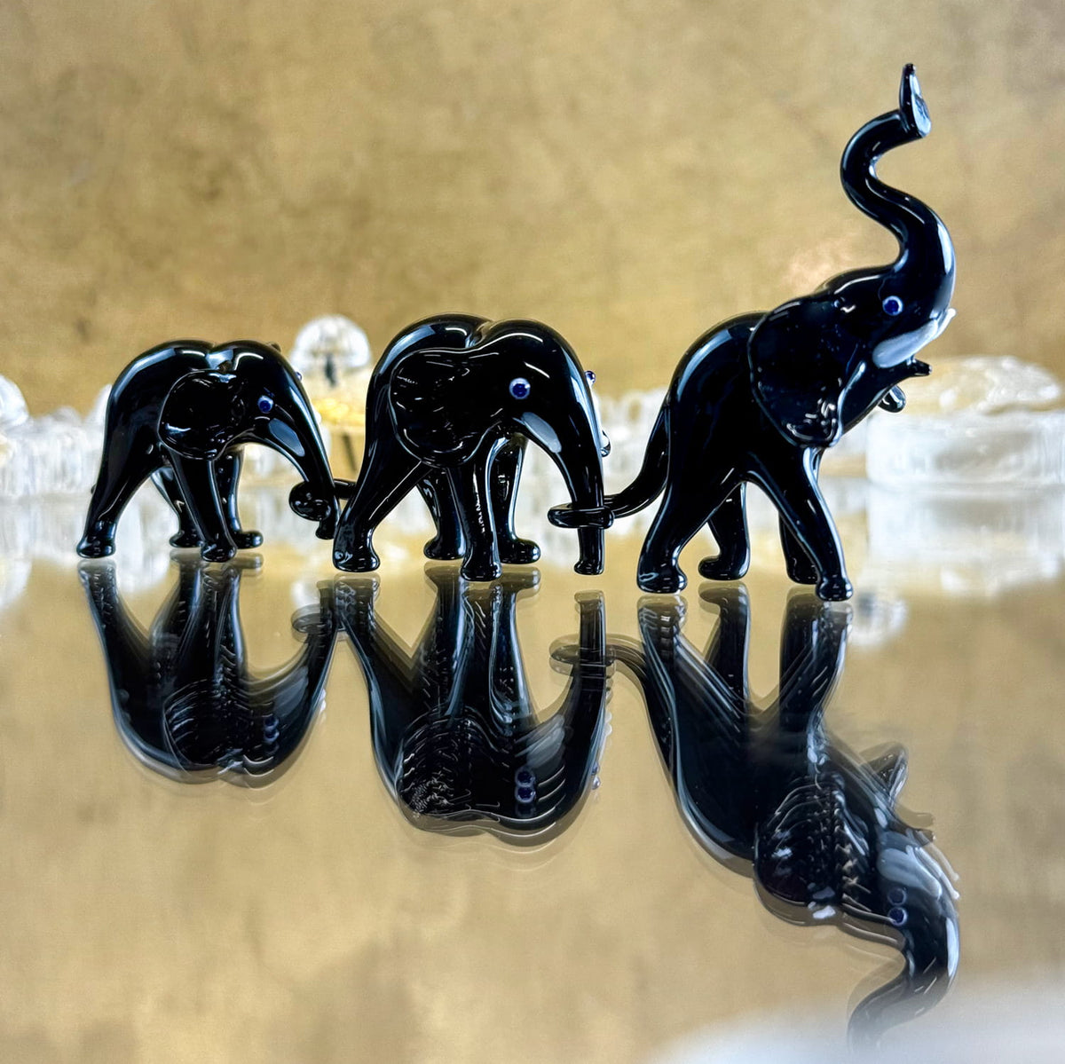 Murano Glass Elephant Family, Set of 3, Handcrafted In Italy