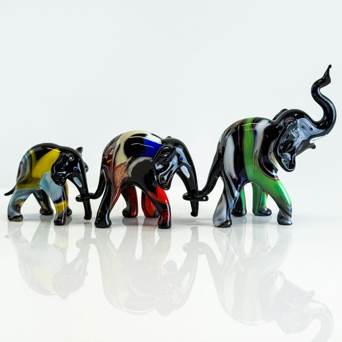 Murano Glass Elephant Family, Set of 3, Handcrafted In Italy