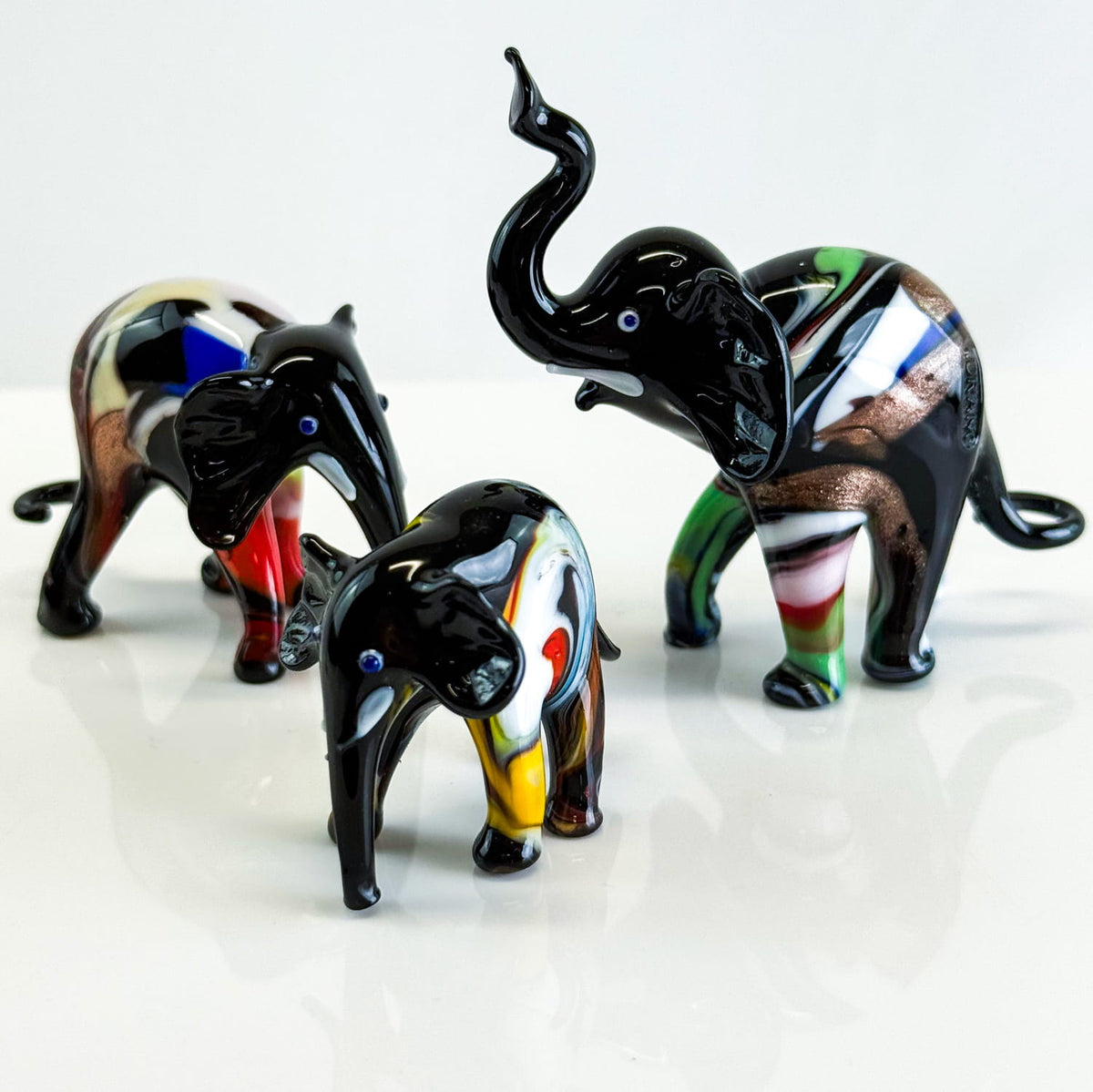 Murano Glass Elephant Family, Set of 3, Handcrafted In Italy