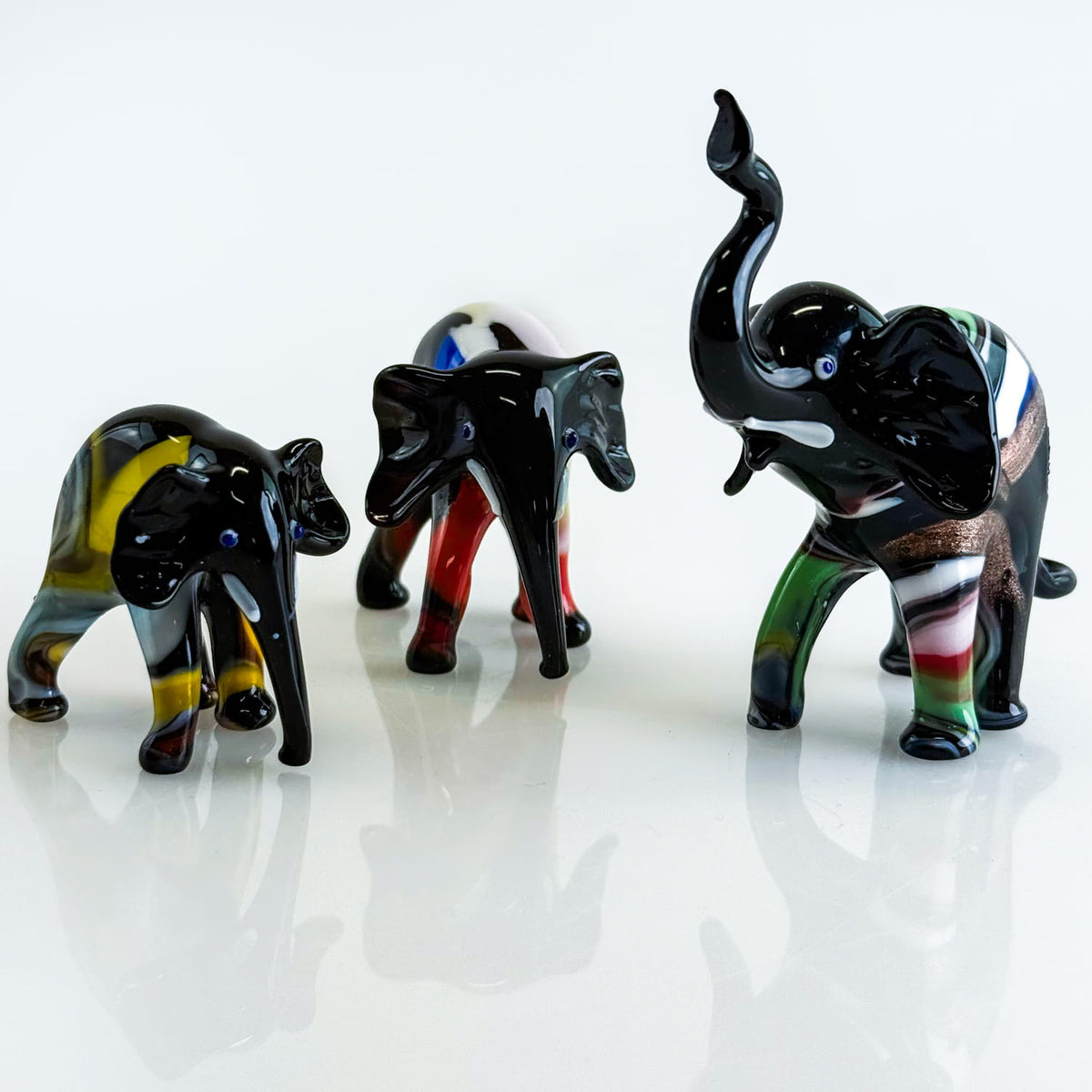 Murano Glass Elephant Family, Set of 3, Handcrafted In Italy