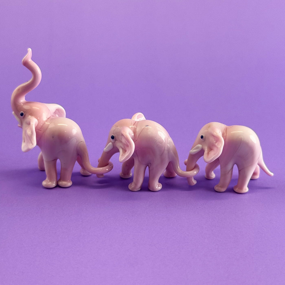 Murano Glass Elephant Family, Set of 3, Handcrafted In Italy