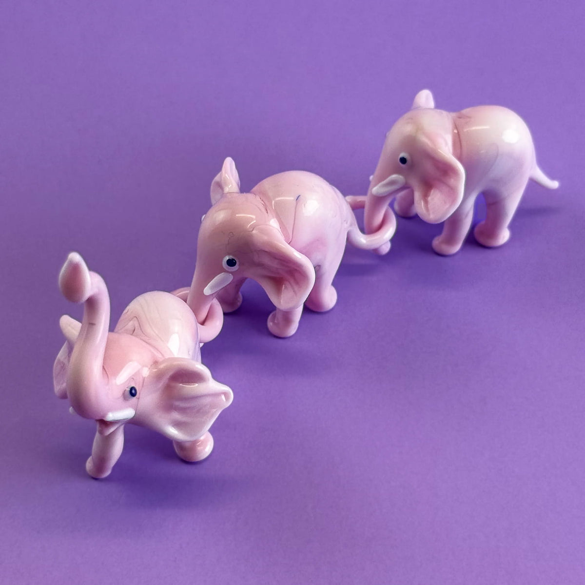 Murano Glass Elephant Family, Set of 3, Handcrafted In Italy