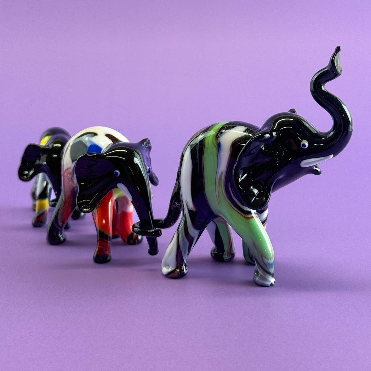 Murano Glass Elephant Family, Set of 3, Handcrafted In Italy