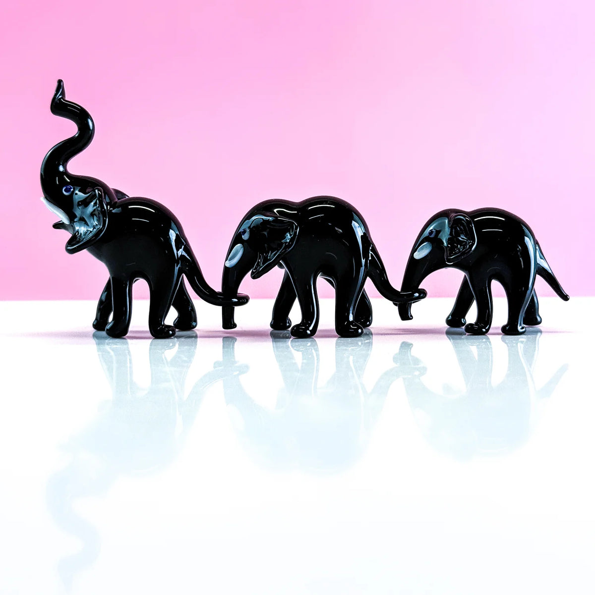 Murano Glass Elephant Family, Set of 3, Handcrafted In Italy