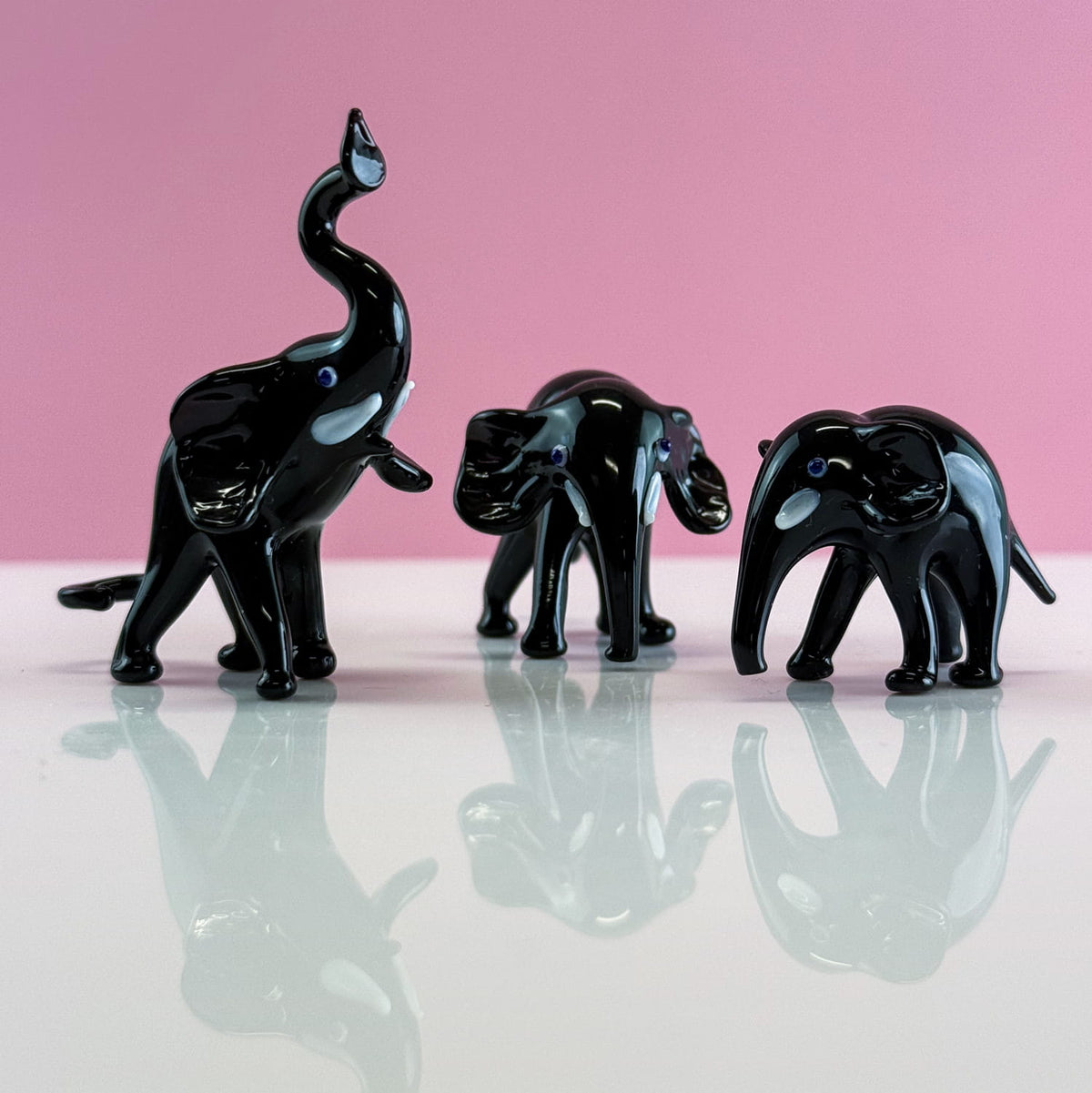 Murano Glass Elephant Family, Set of 3, Handcrafted In Italy