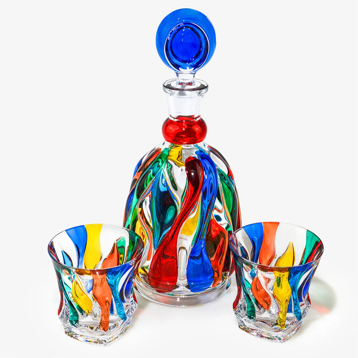 Hand-painted Italian crystal jazz round decanter with elegant design, made in Italy, by MyItalianDecor.