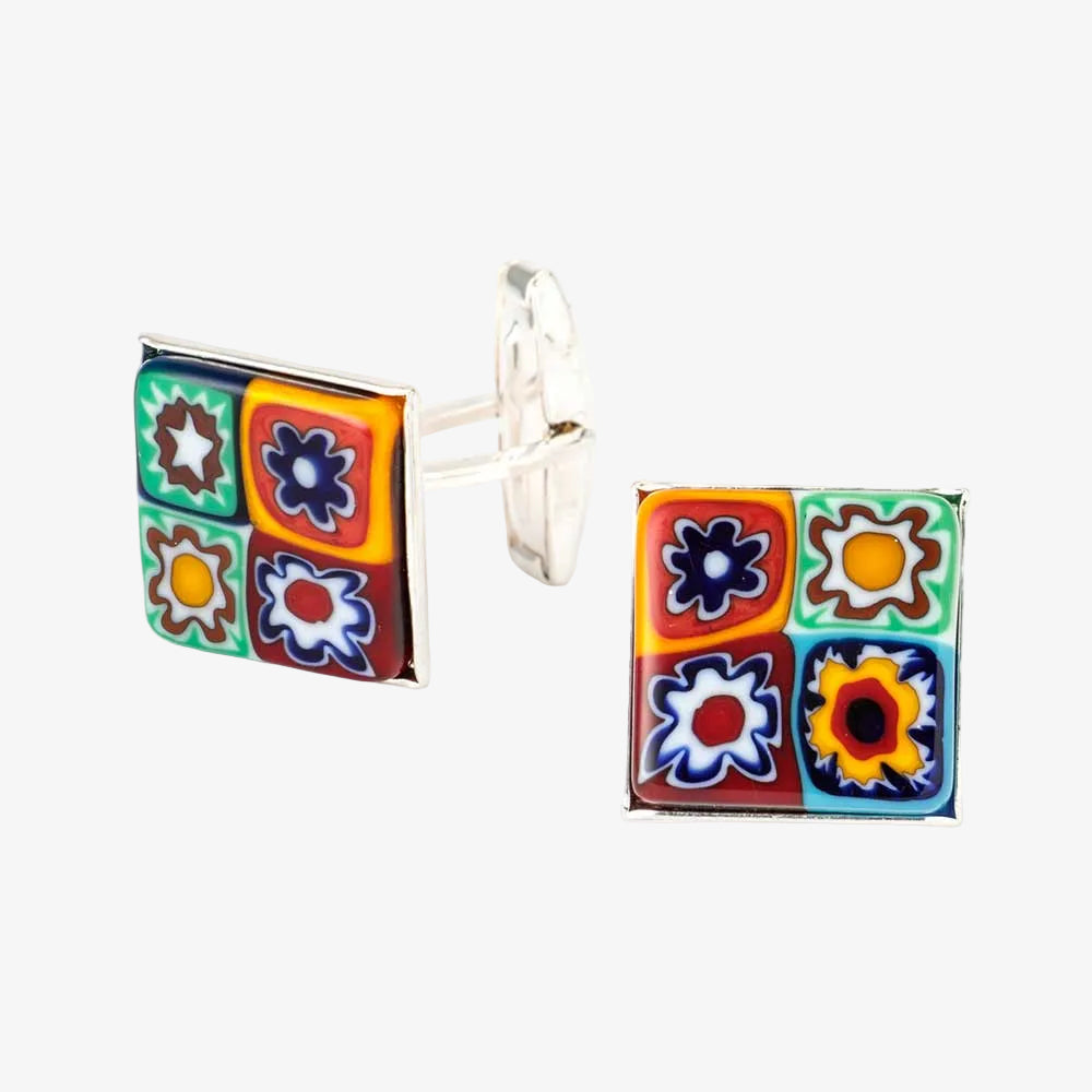 Murano glass cufflinks from the Ercole Moretti Garcon collection featuring colorful millefiori glass design, ideal gifts for men.