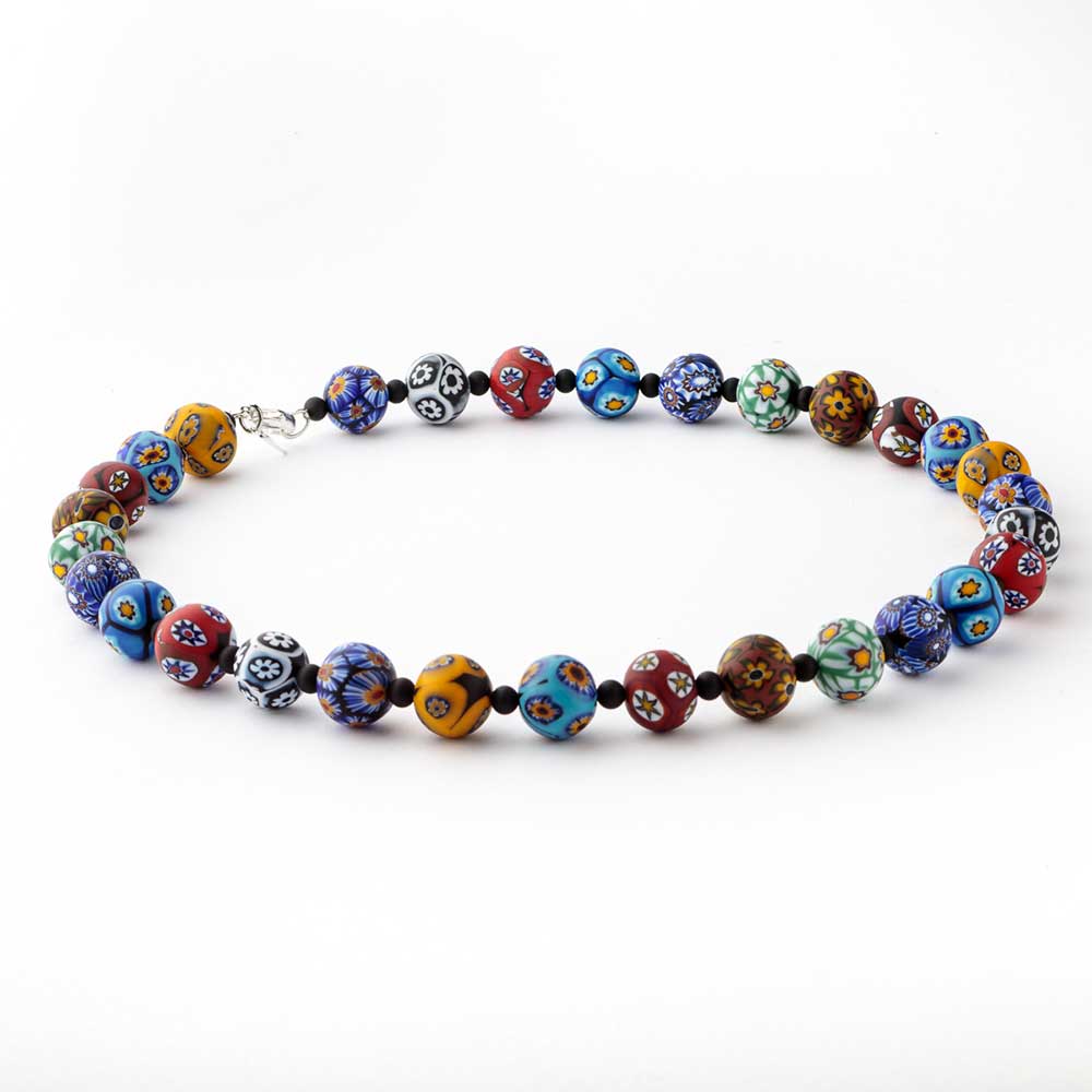 Venetian necklace with round Millefiori Murano glass beads from the Ercole Moretti Venetian collection by My Italian Decor.