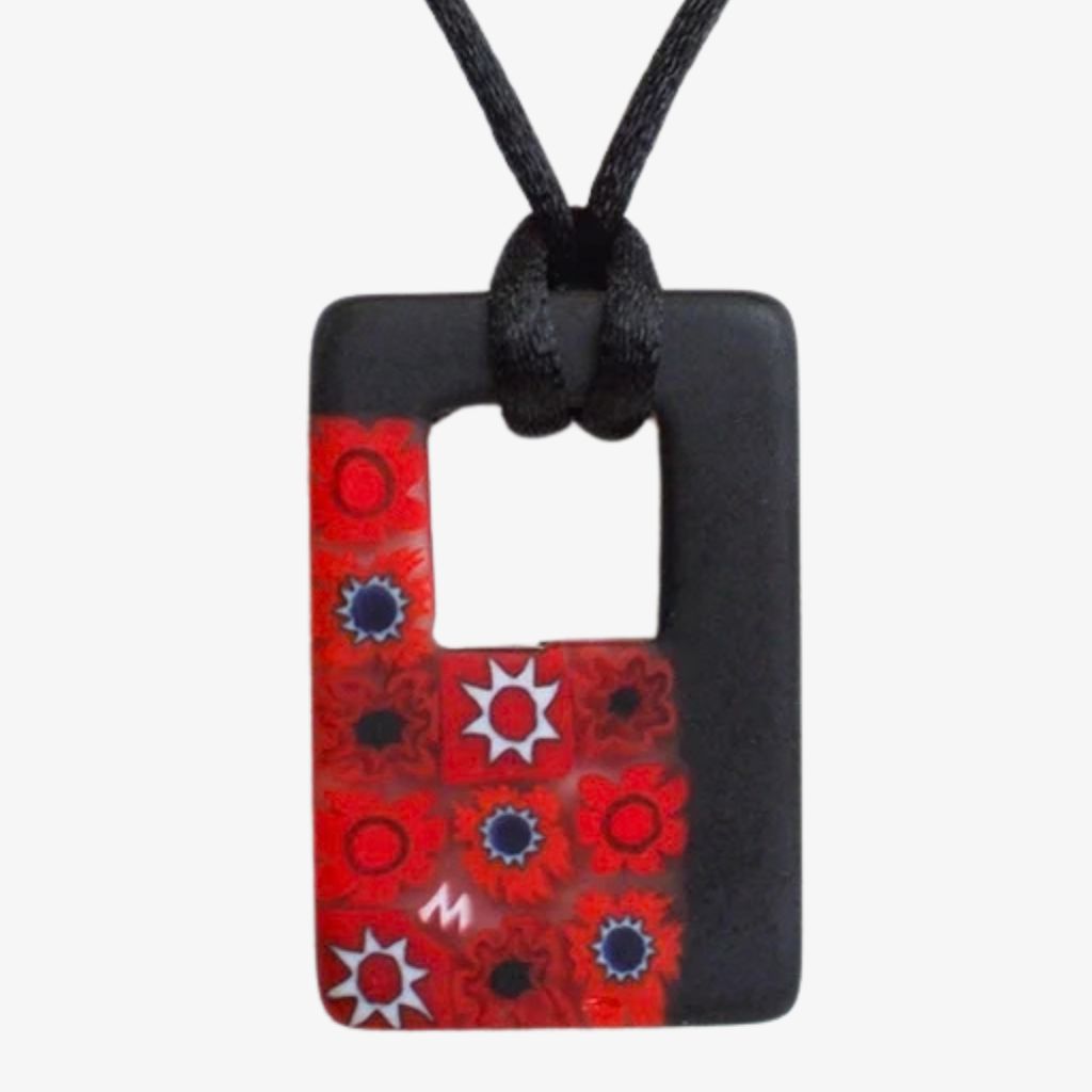 Rectangular black and millefiori pendant by My Italian Decor featuring colorful glass pattern, ideal for charms and jewelry.