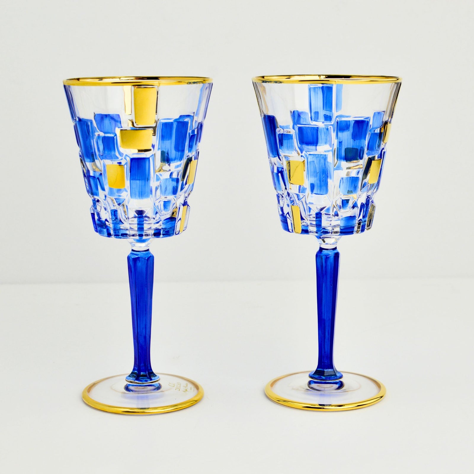 Etna Sky Blue & Gold Crystal Wine Glasses - My Italian Decor