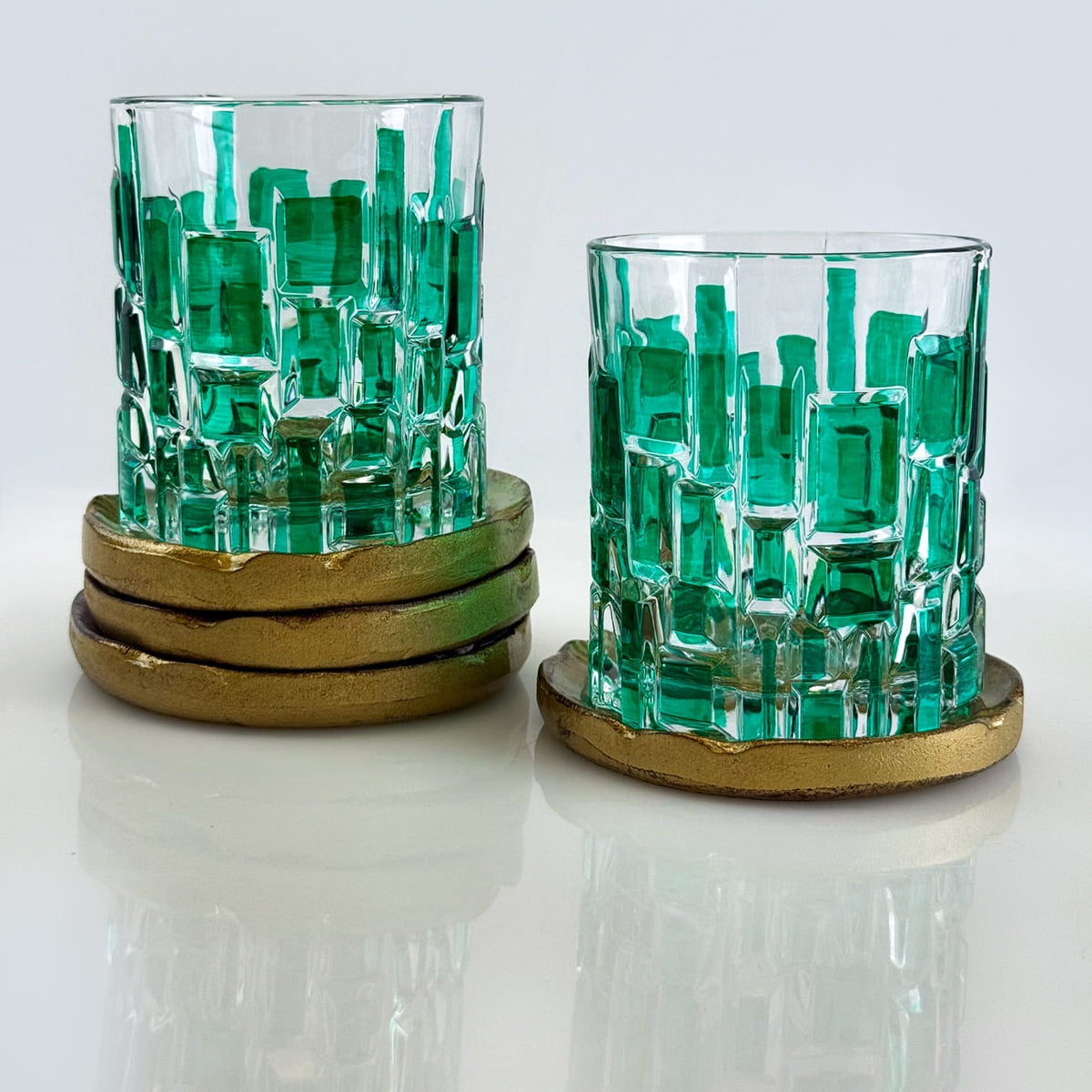 Etna Hand Painted Italian Crystal Short Glasses, Green