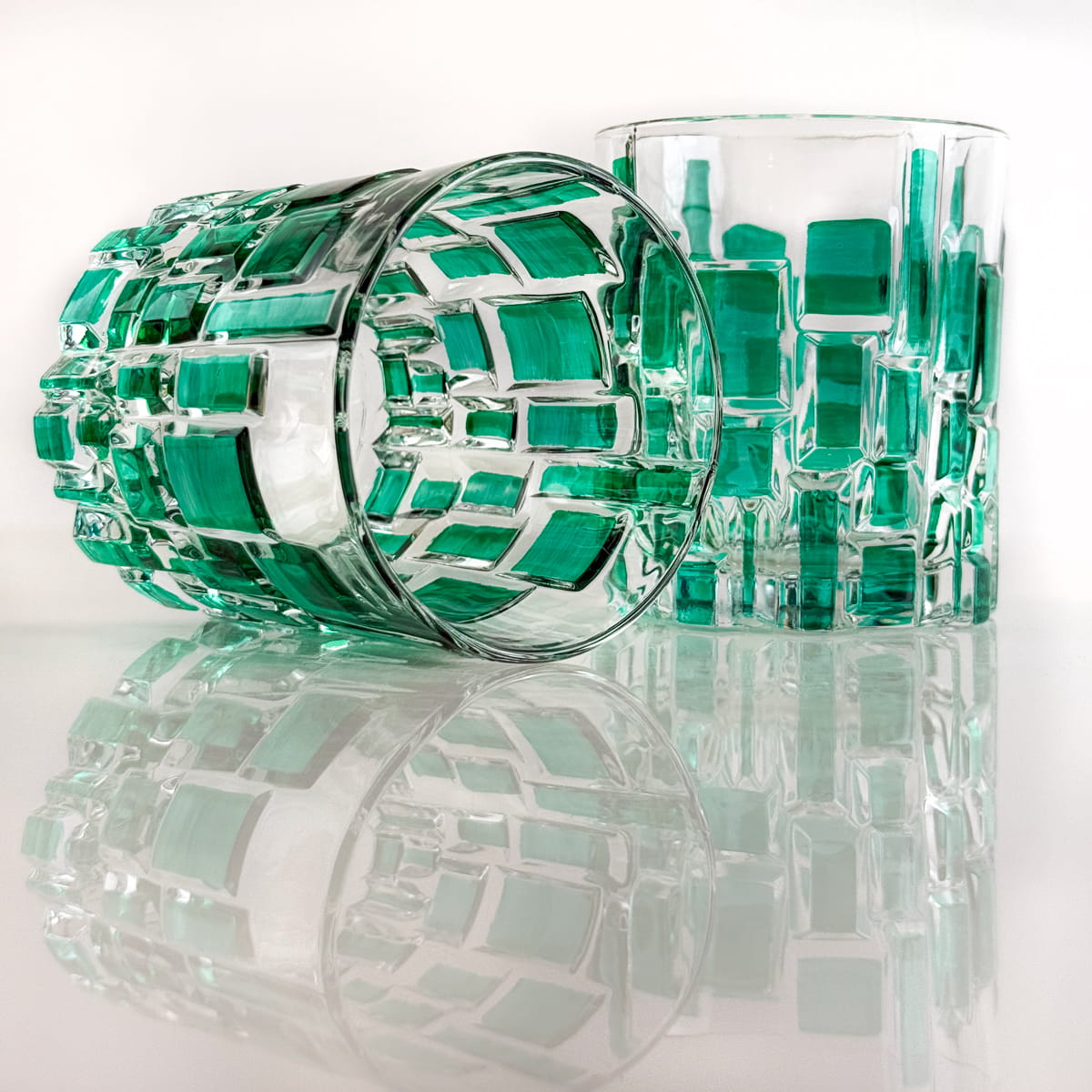 Etna Hand Painted Italian Crystal Short Glasses, Green