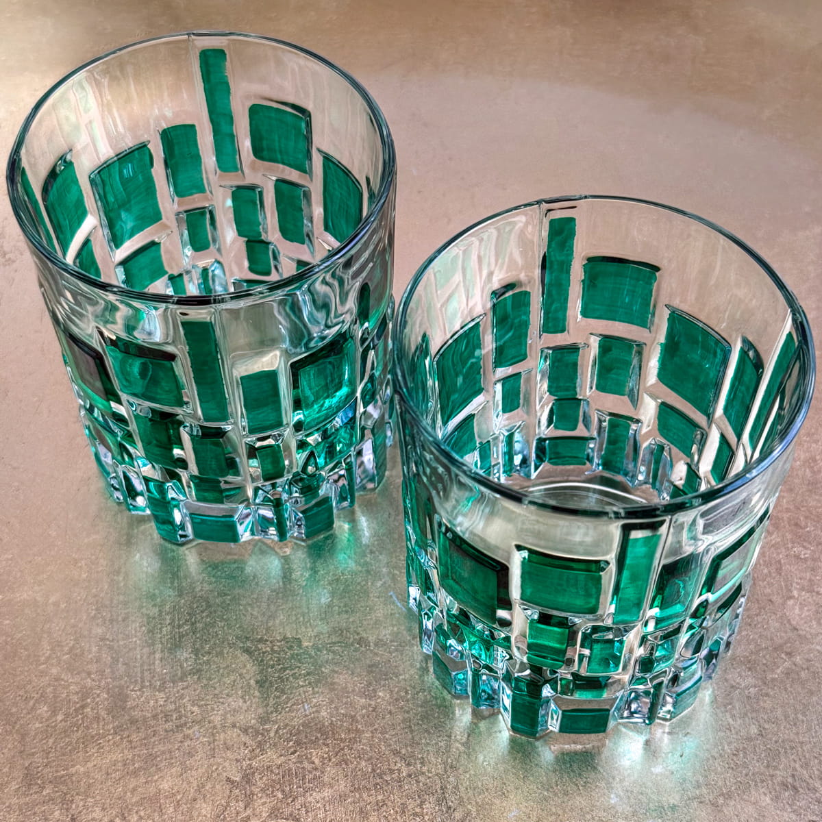 Etna Hand Painted Italian Crystal Short Glasses, Green
