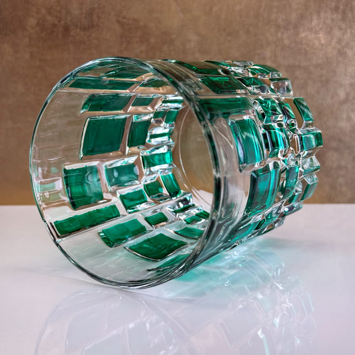 Etna Hand Painted Italian Crystal Short Glasses, Green