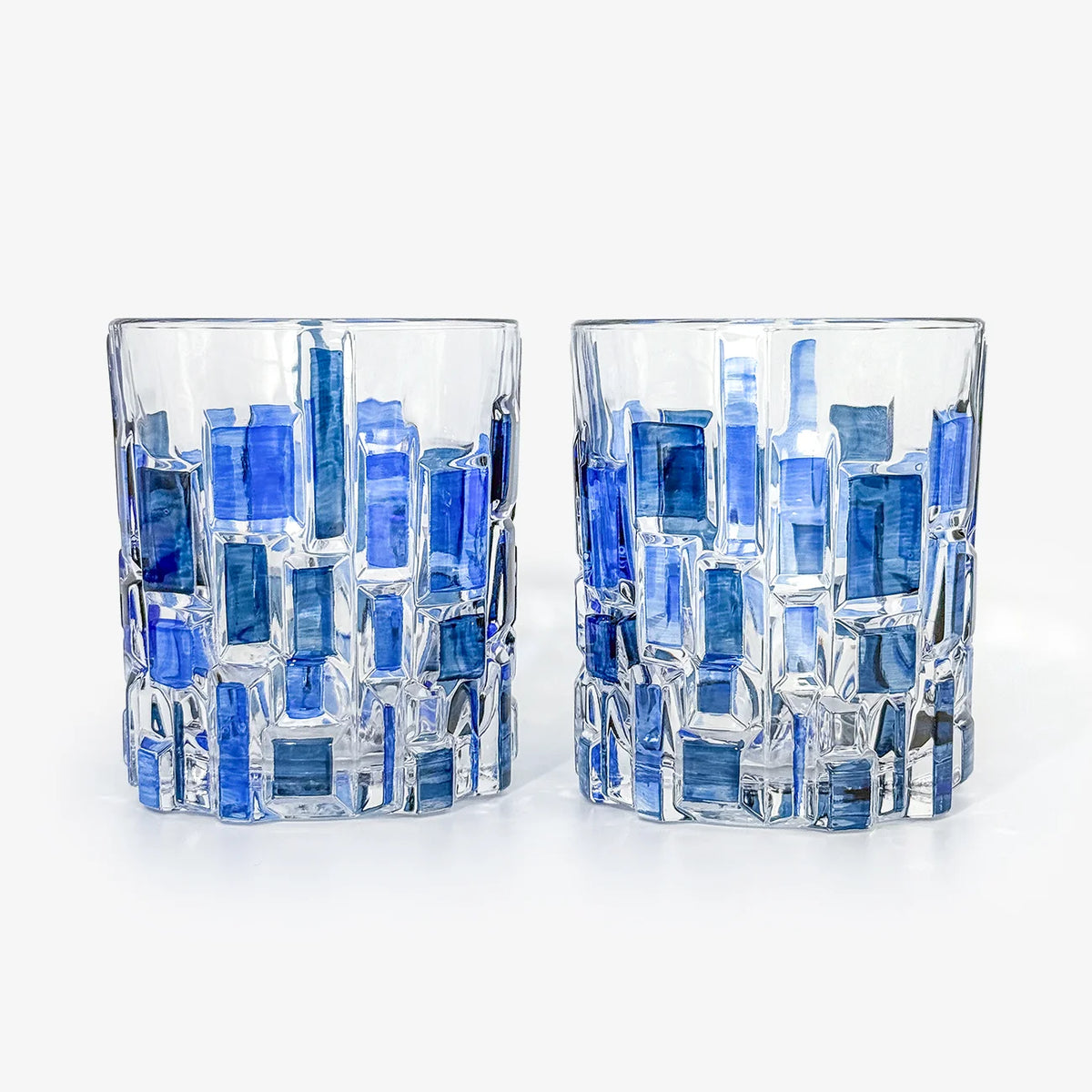 Etna Hand Painted Italian Crystal Short Glasses, Two Toned Blue