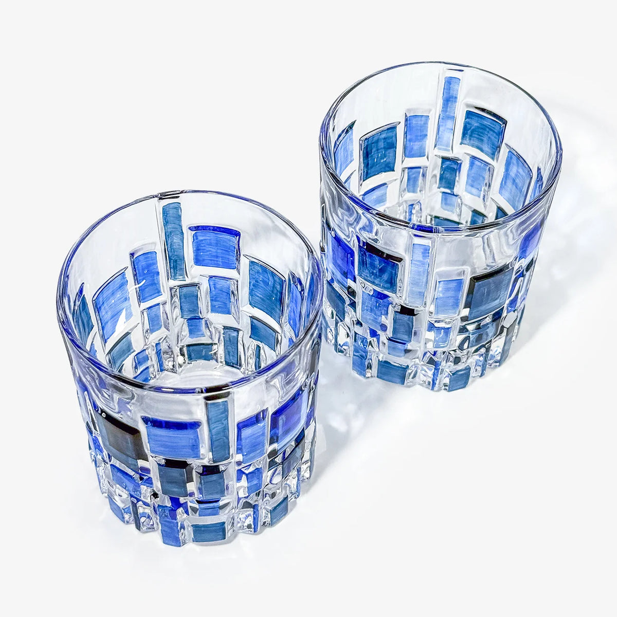 Etna Hand Painted Italian Crystal Short Glasses, Two Toned Blue