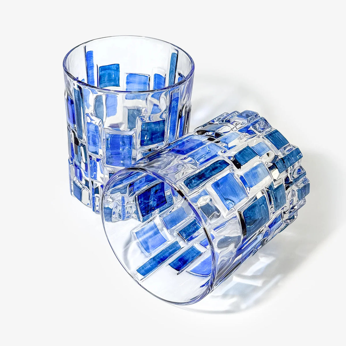 Etna Hand Painted Italian Crystal Short Glasses, Two Toned Blue