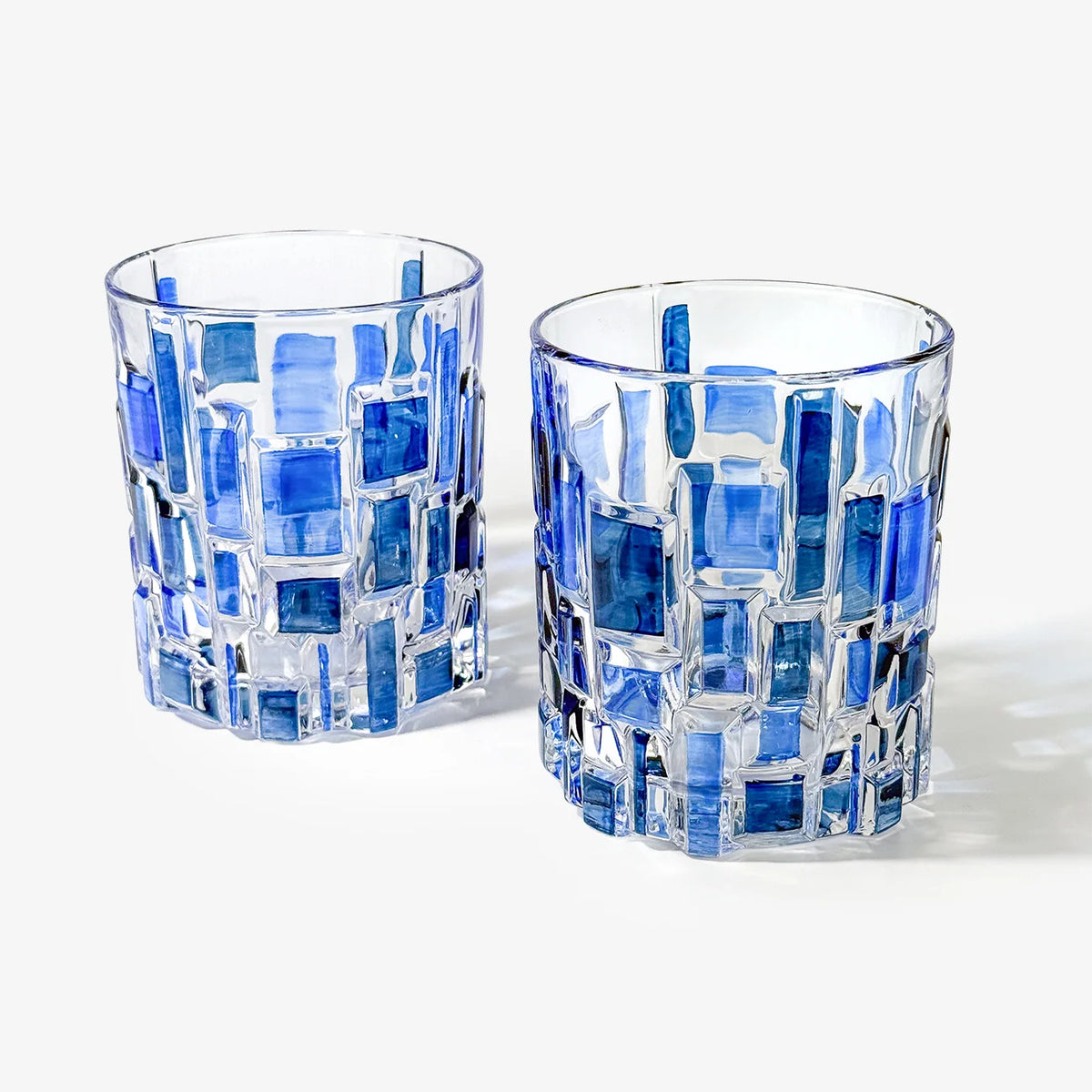 Etna Hand Painted Italian Crystal Short Glasses, Two Toned Blue