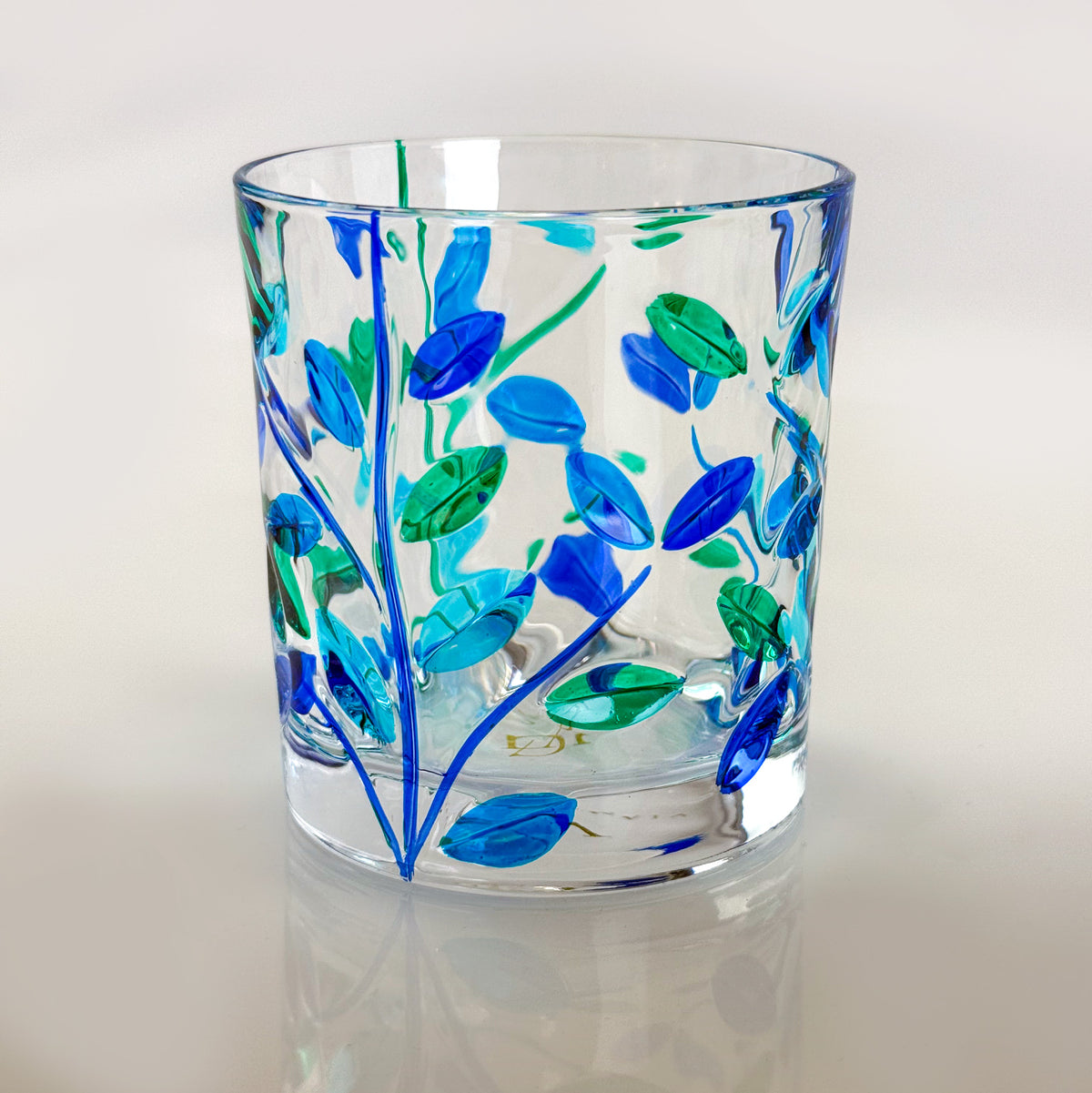 Set of 2 Short Drink Glasses, Flowervine, Blue Green, Made in Italy - My Italian Decor