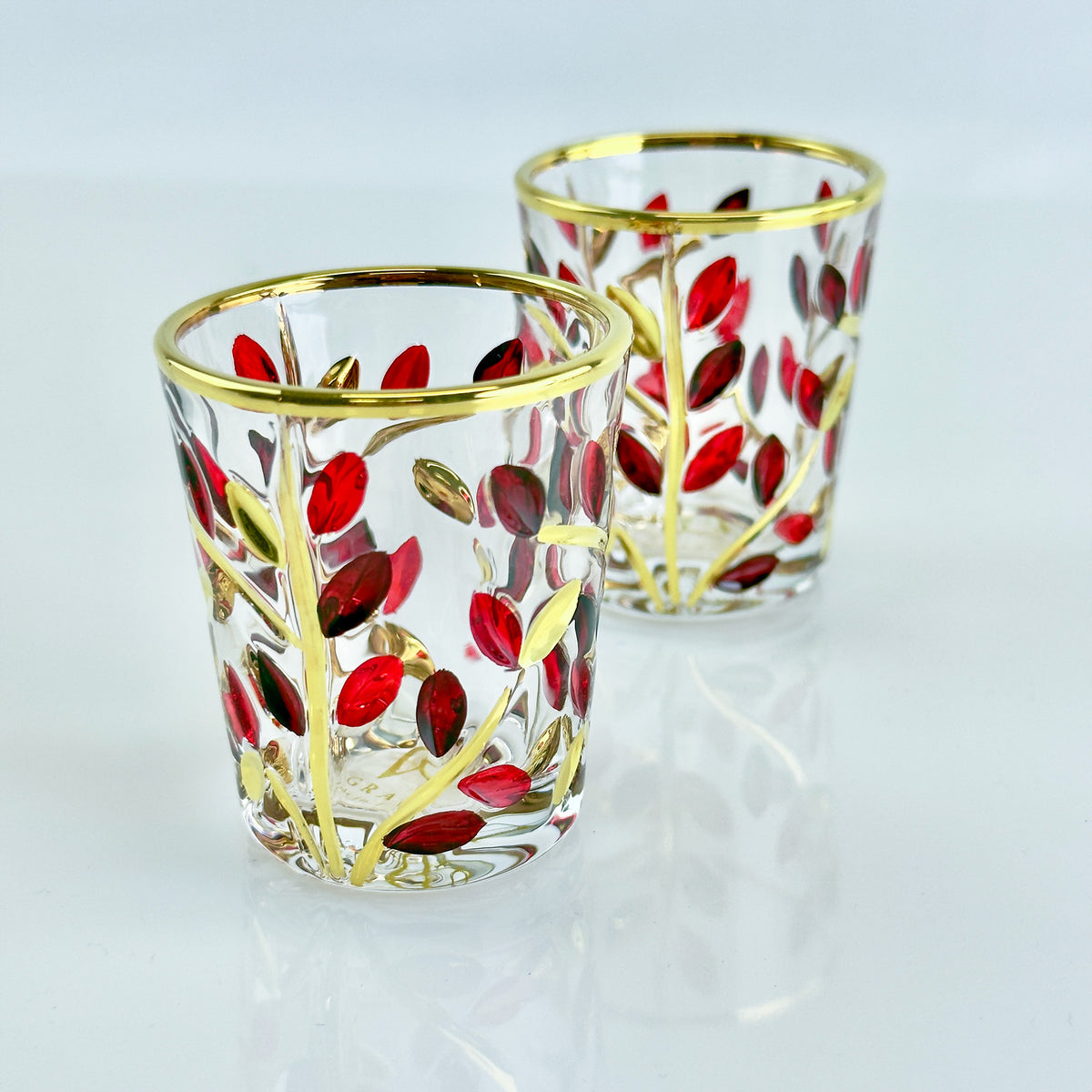 Set of 6 Shot Glasses in Red, Platinum &amp; Gold Shot, Flowervine