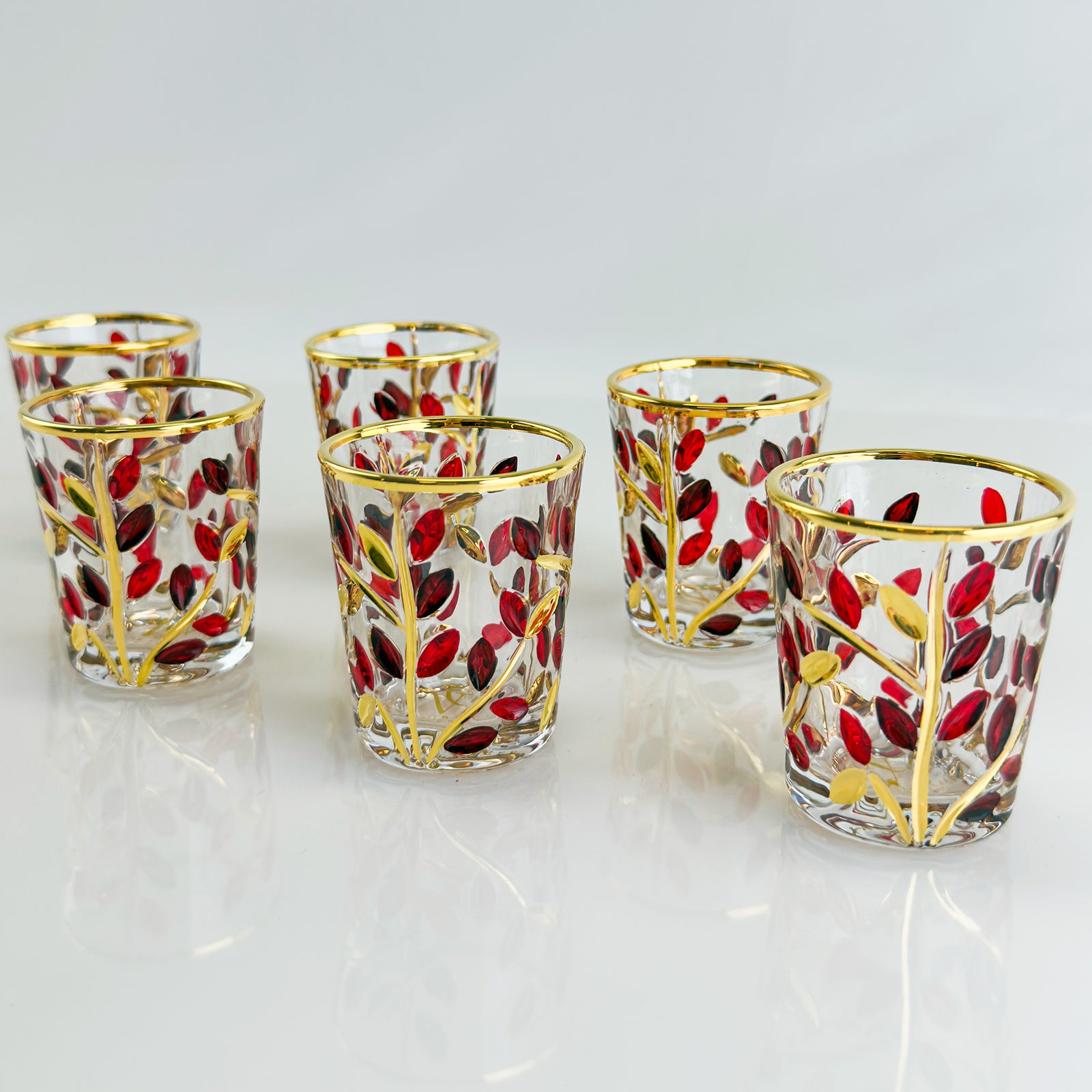 Set of 6 Shot Glasses in Red, Platinum & Gold Shot, Flowervine - My Italian Decor