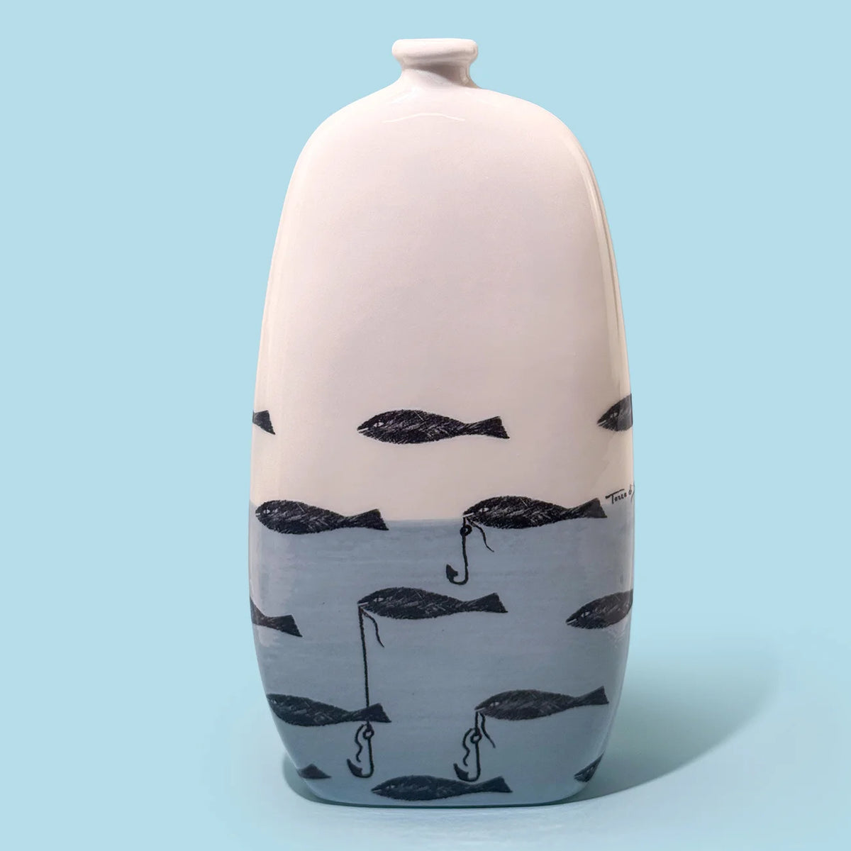 Hand-Painted Fables Ceramic Bottle Vases, Made in Naples