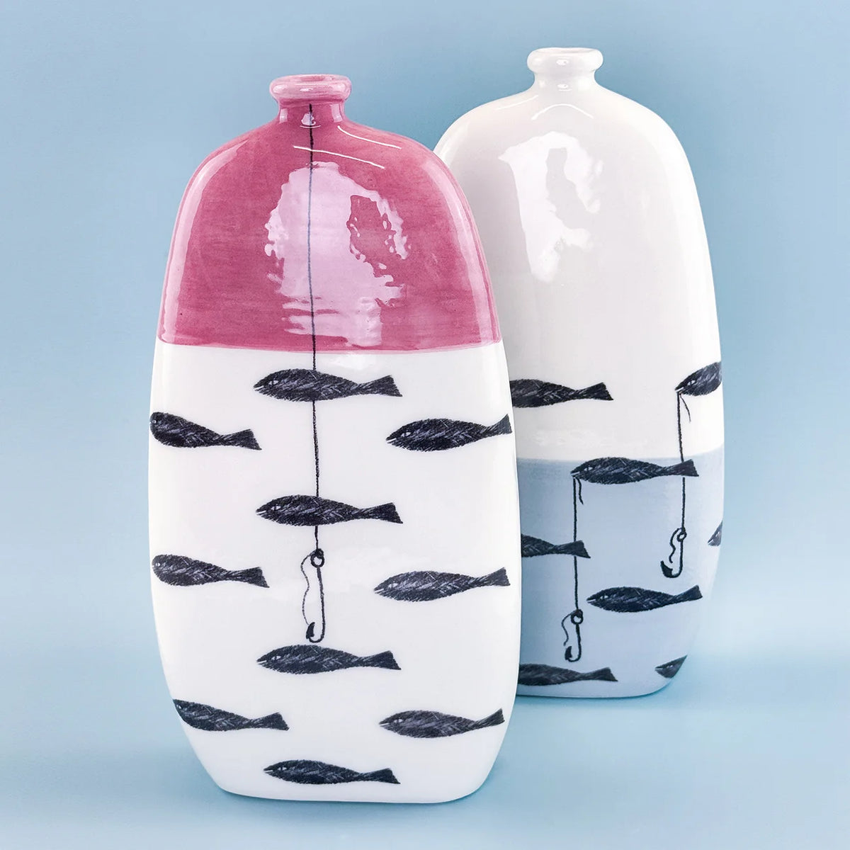 Colorful hand-painted ceramic bottle vases by My Italian Decor, featuring artistic designs from Naples for home and garden decor.