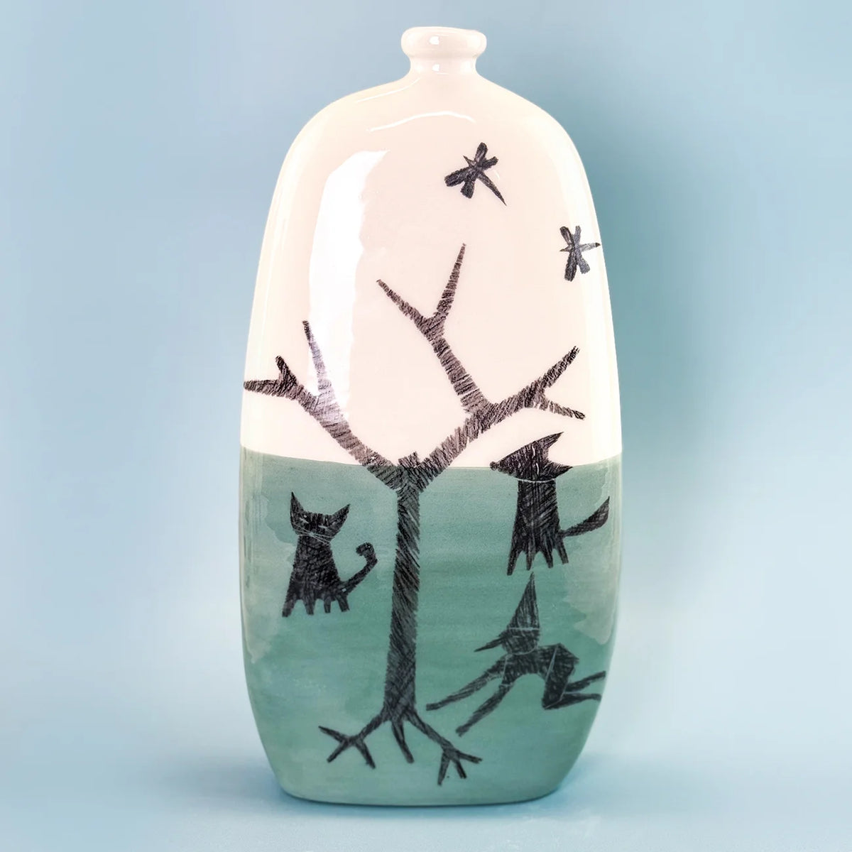 Hand-painted Fables ceramic bottle vase by My Italian Decor, featuring colorful traditional designs, made in Naples for home decor.