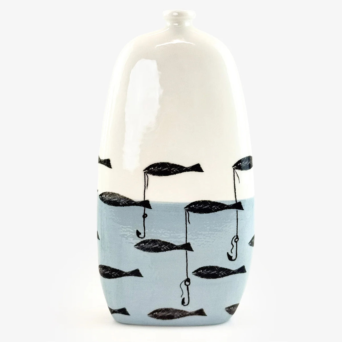 Hand-painted Fables ceramic bottle vases by My Italian Decor, featuring colorful designs, set on a home and garden display.
