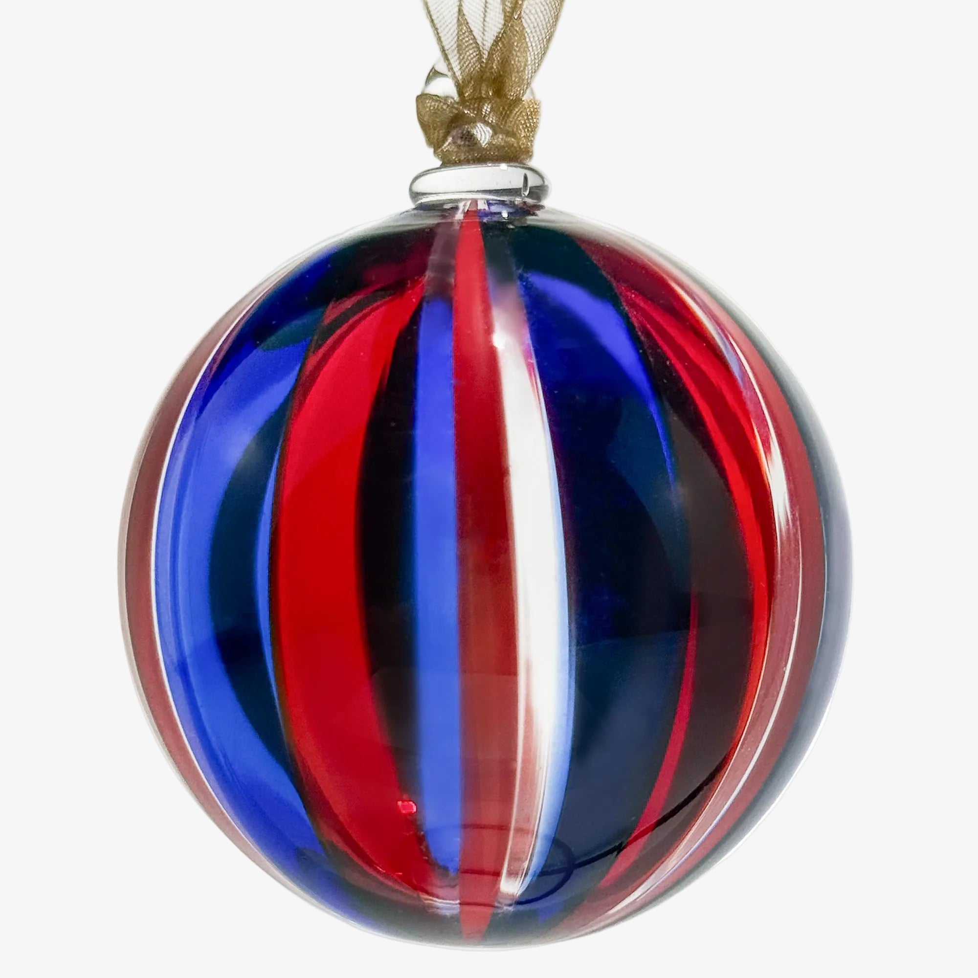 Murano Glass Christmas Ornament, Medium, Round Filigrana, Made in Murano, Italy