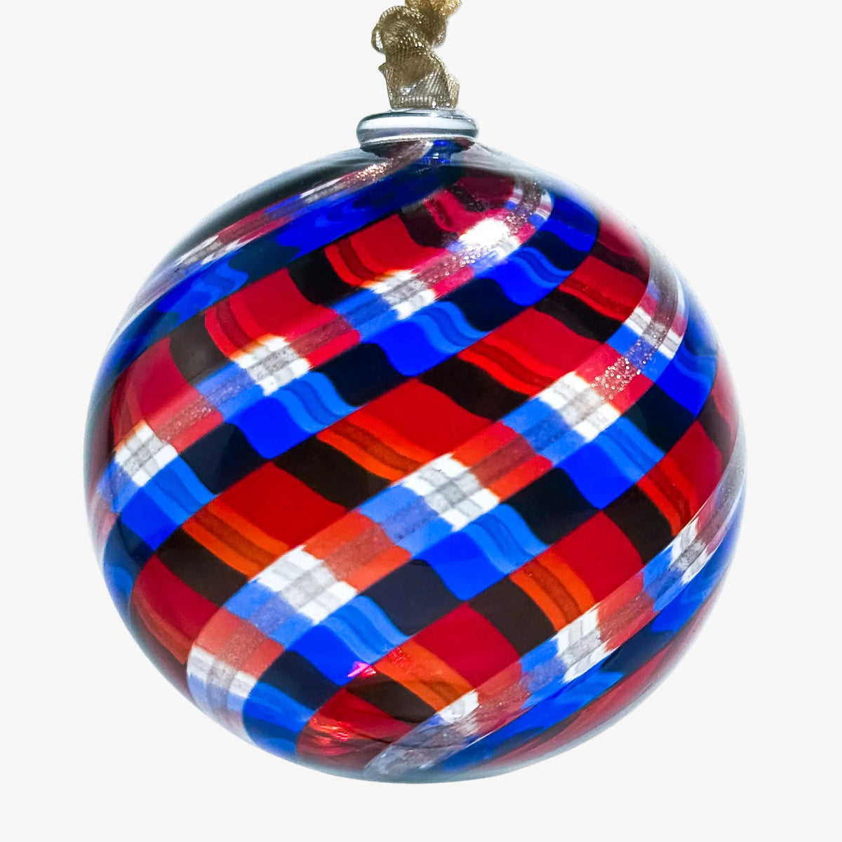 Murano Glass Christmas Ornament, Medium, Round Filigrana, Made in Murano, Italy