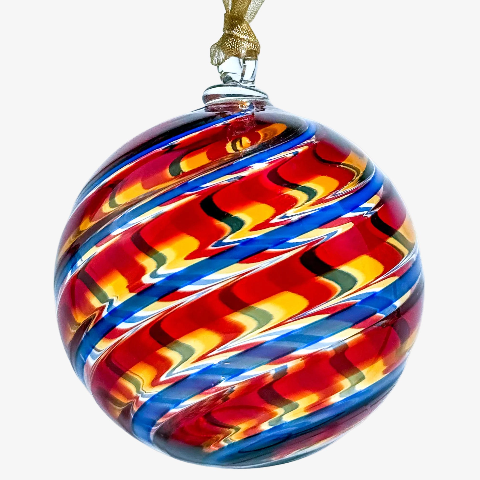 Murano Glass Christmas Ornament, Medium, Round Filigrana, Made in Murano, Italy