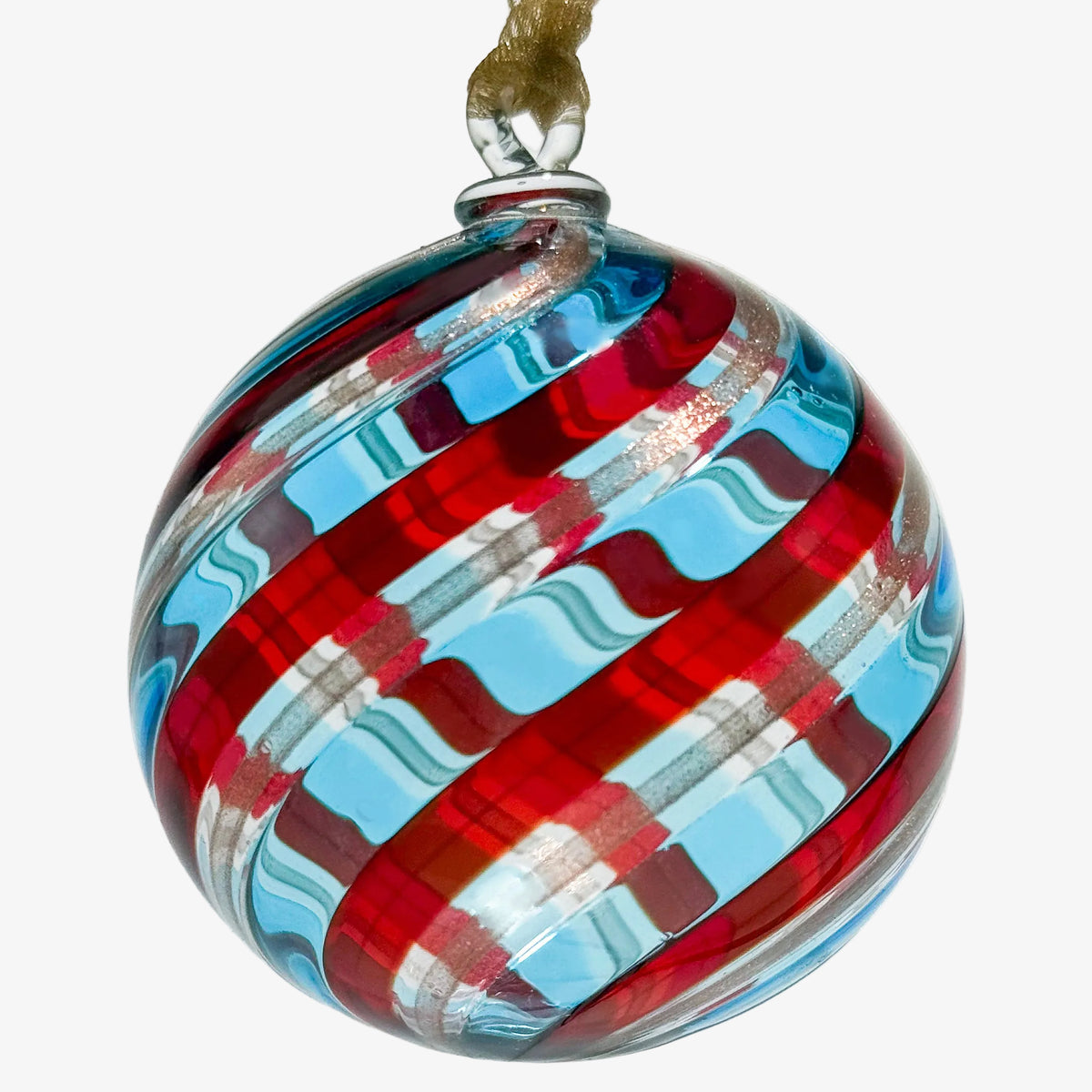 Murano Glass Christmas Ornament, Medium, Round Filigrana, Made in Murano, Italy