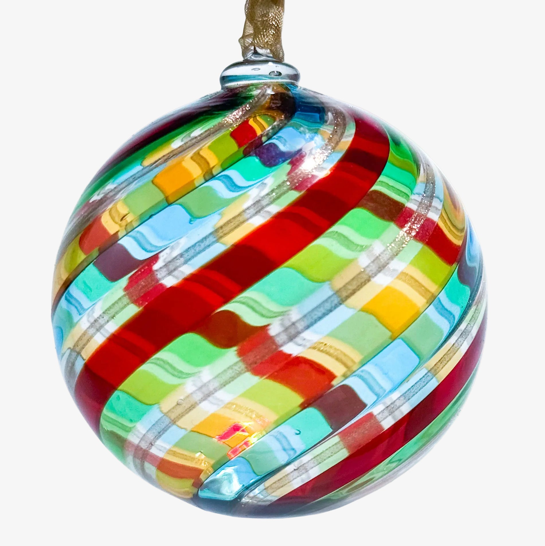 Murano Glass Christmas Ornament, Medium, Round Filigrana, Made in Murano, Italy