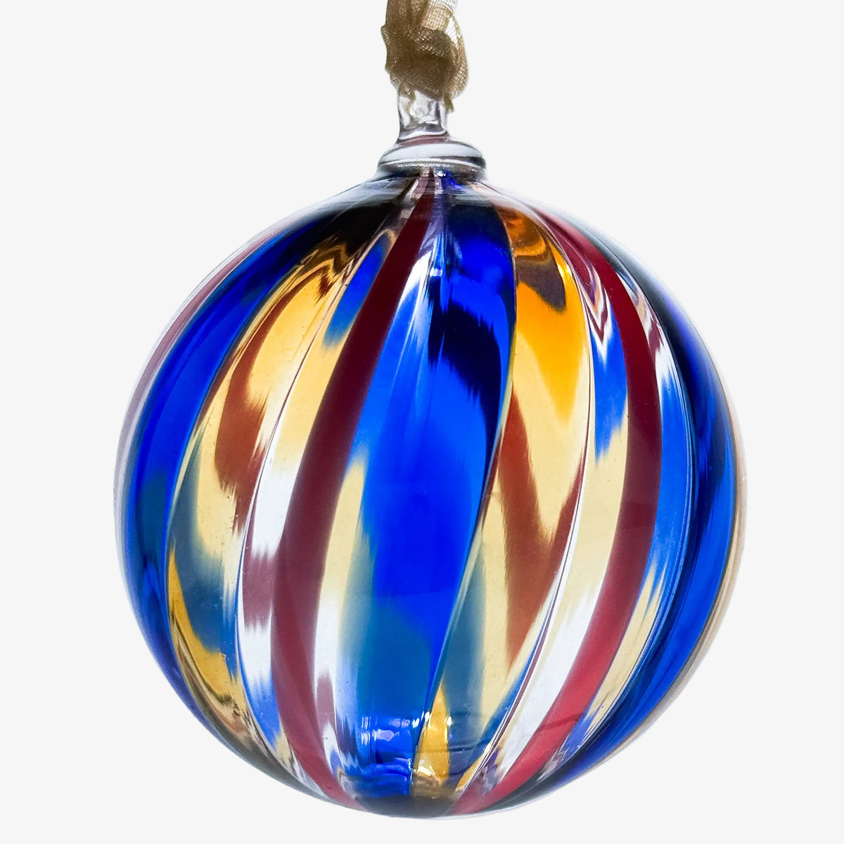 Murano Glass Christmas Ornament, Medium, Round Filigrana, Made in Murano, Italy