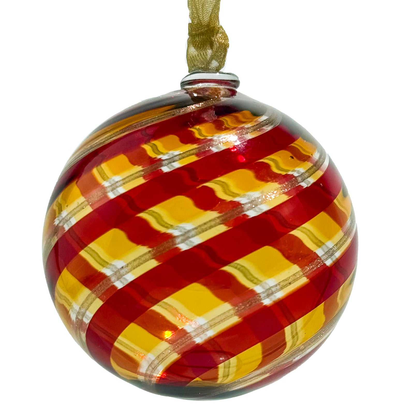 Murano Glass Christmas Ornament, Medium, Round Filigrana, Made in Murano, Italy - My Italian Decor