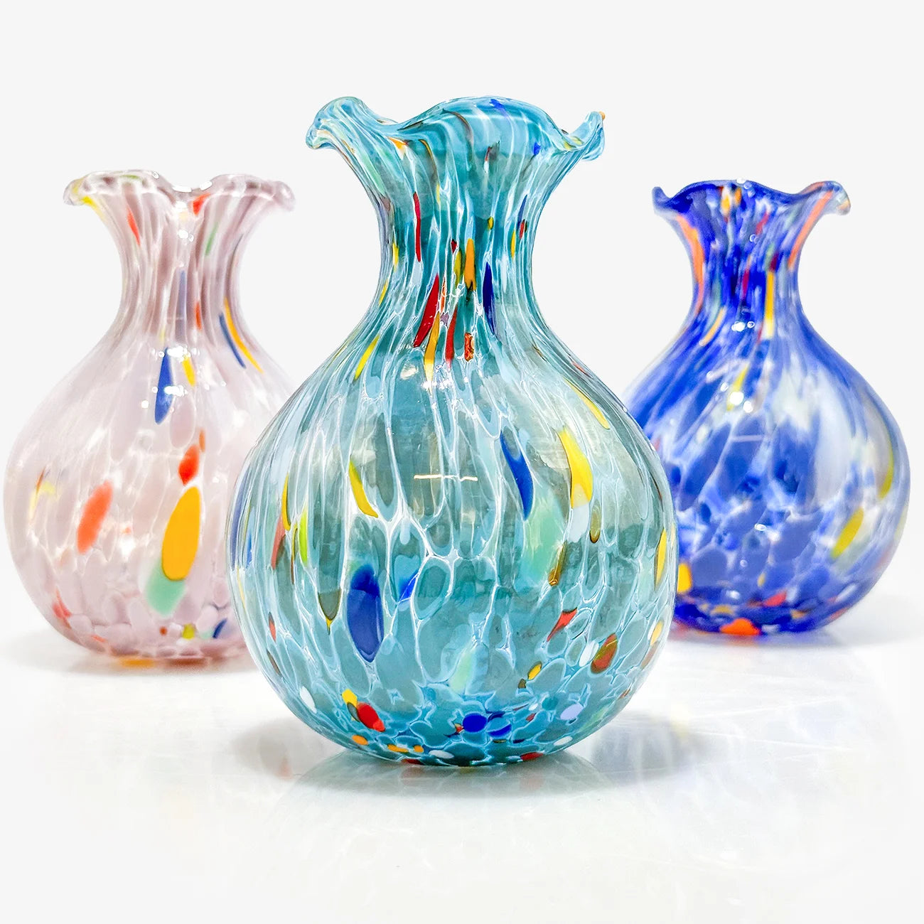 Small Murano glass Fiori vase by My Italian Decor, featuring vibrant colors and intricate floral design, made in Italy.