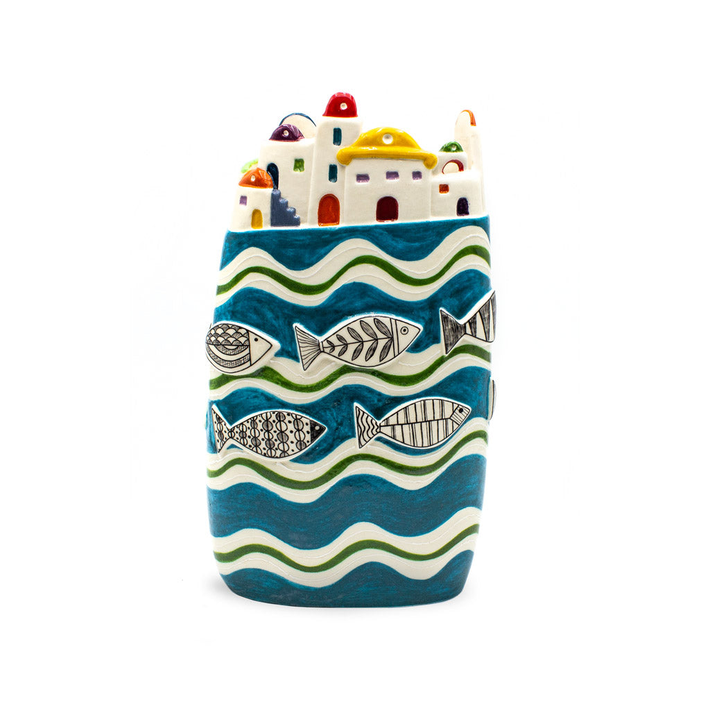 Large Ceramic Seaside Village Vase – Naples, Italy
