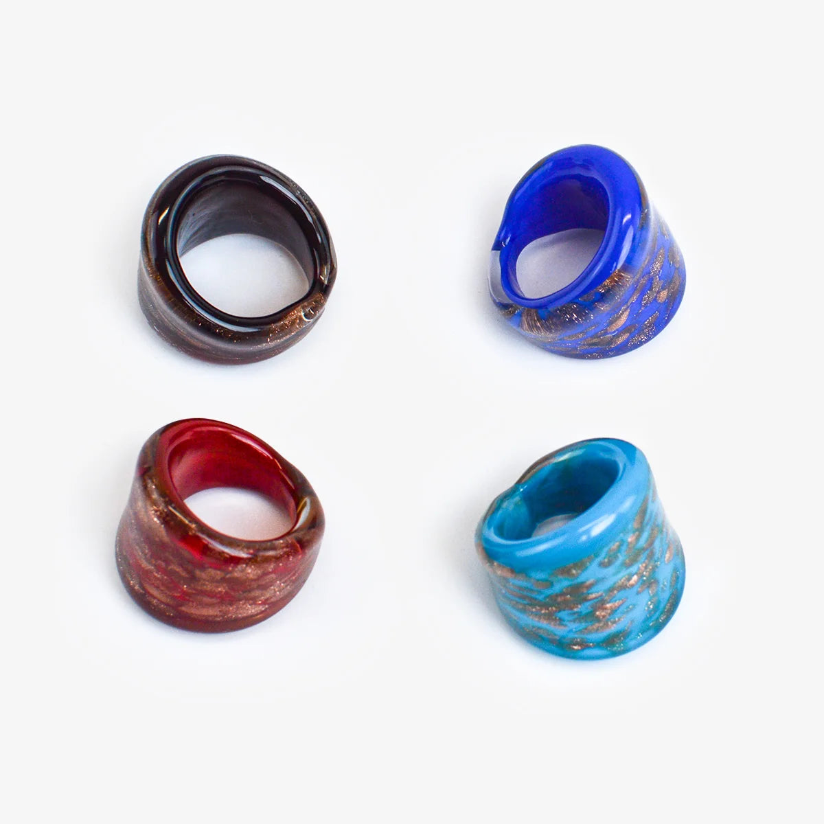 Flat Avventurina Murano Glass Ring, Made in Italy