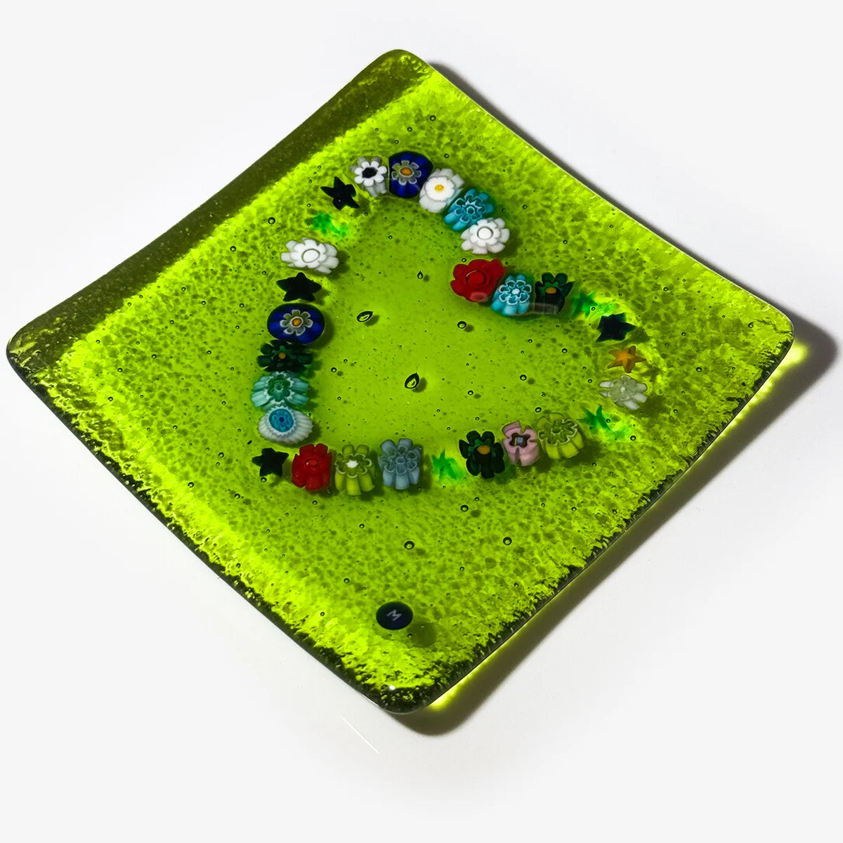Murano Glass 4 inch Flat Catch-all Millefiori Dish - Heart Design