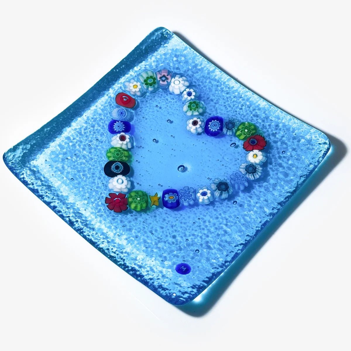 Murano Glass 4 inch Flat Catch-all Millefiori Dish - Heart Design