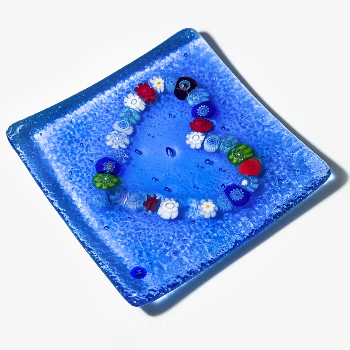 Murano Glass 4 inch Flat Catch-all Millefiori Dish - Heart Design